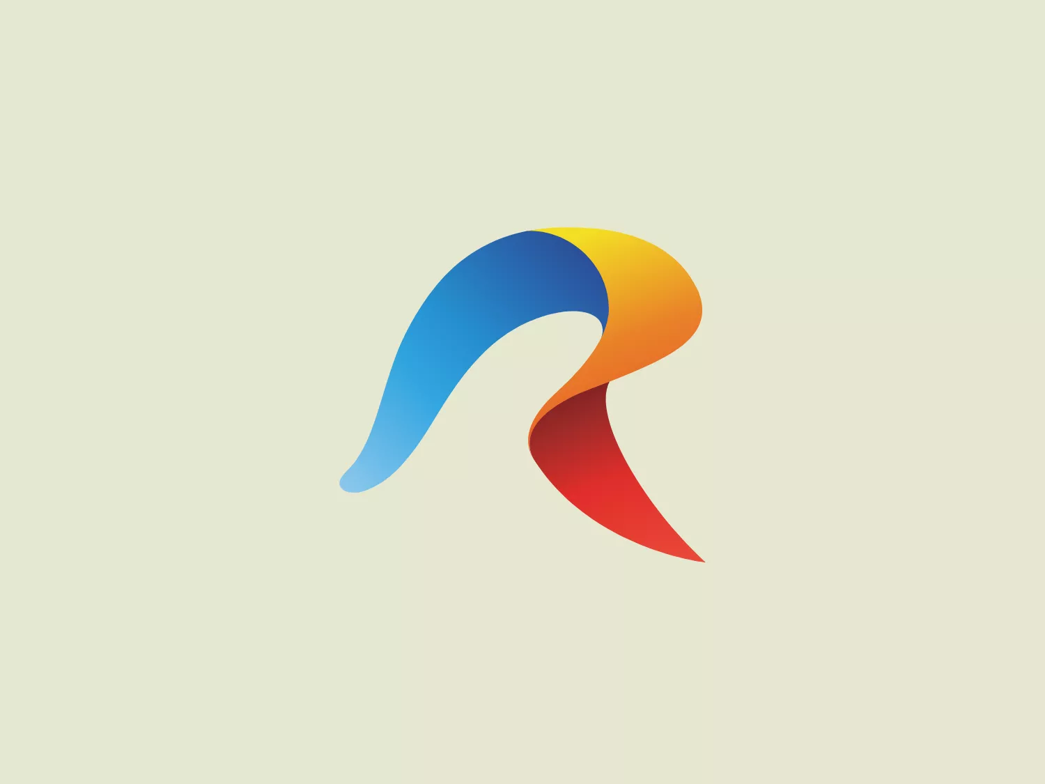 The TVR Moldova logo is an abstract, fluid shape suggesting movement and dynamism. It consists of a gradient of colors transitioning from vivid blue to warm yellow and ending with a deep red. The design is sleek and modern with a glossy finish, creating the perception of a three-dimensional figure in motion. The curvature and looping tail end lend it an infinity-like or ribbon-twisting appearance.