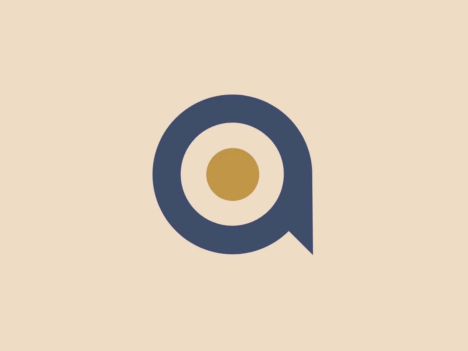 The Allyon logo showcases a minimalist design with a stylized letter 'Q'. It comprises of a bold outer loop and a smaller inner circle, both in muted navy blue. The inner circle holds a solid disc in mustard yellow at its center, creating a focal point. The design exudes a modern, clean, and professional aesthetic, with a hint of sophistication. The inward curl of the letter's tail adds a dynamic element to the overall geometric simplicity of the logo.