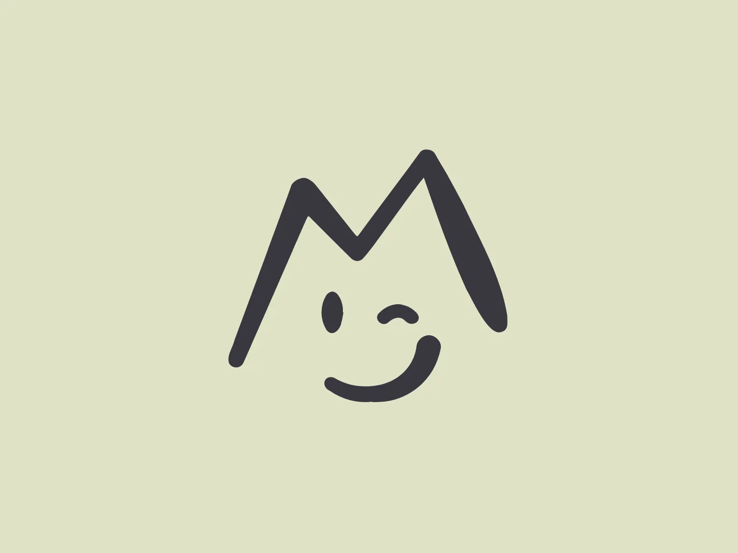 The Montreux Comedy logo is a minimalistic and modern design that resembles a stylized representation of a mountain with a face. It features two simple, thick lines meeting at a sharp point to form the mountain peaks, along with a curved line suggesting a smile and a small curved line that seems to be a winking eye. The overall design uses a single dark color, possibly black or dark gray, making it sleek and easily recognizable.