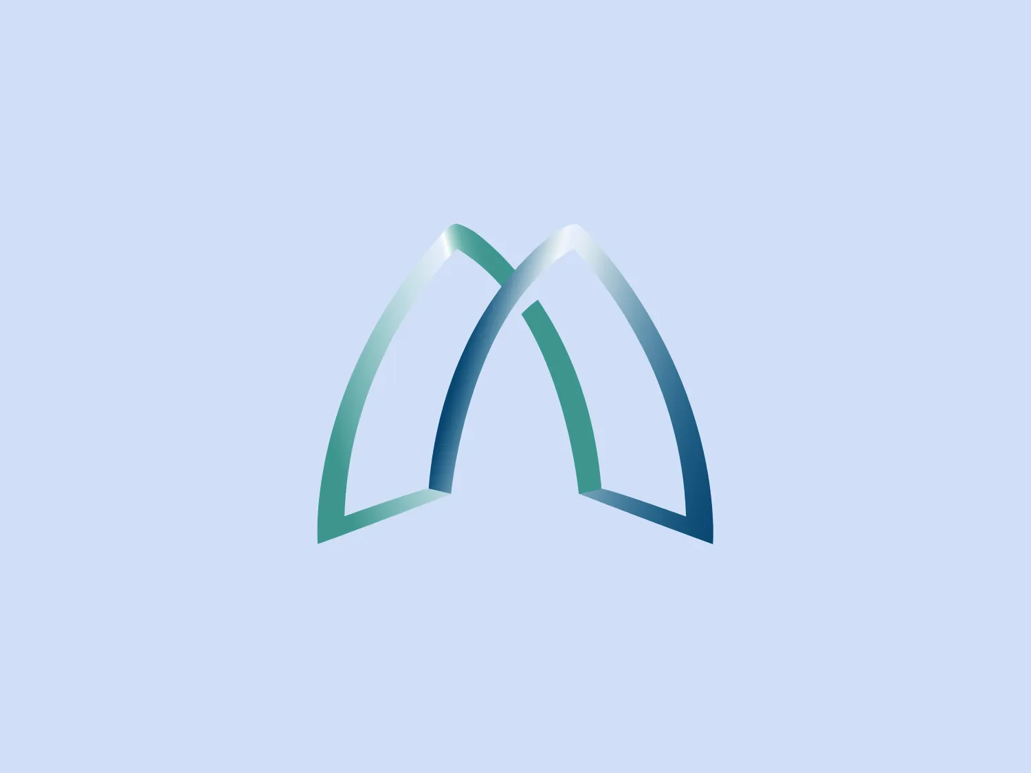 The logo features a stylized letter "M" composed of two overlapping arches with sleek, geometric lines, giving it a modern and dynamic appearance. It employs a gradient color scheme that transitions from a deep teal at the base to a lighter, icy blue at the top, imbuing the design with a sense of depth and vibrancy. The use of negative space between the arches enhances the visual impact, creating a sense of openness and movement. This minimalist yet sophisticated design conveys professionalism and innovation for Mangalis.