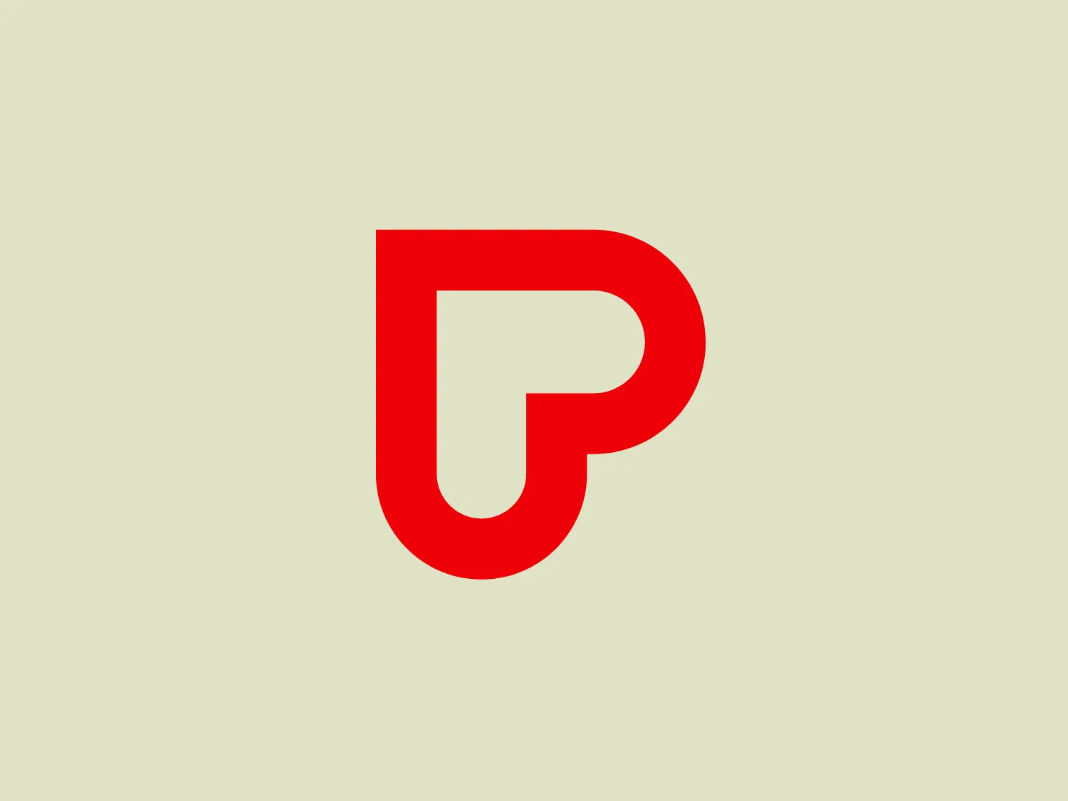 The GoPlay logo is a bold and simple design consisting of a striking red letter "P". It features a modern sans-serif font with clean and smooth curvature, and the vertical line of the "P" extends below the baseline, giving it a unique and dynamic look. The minimalist design is versatile and contemporary, making it suitable for various branding contexts.