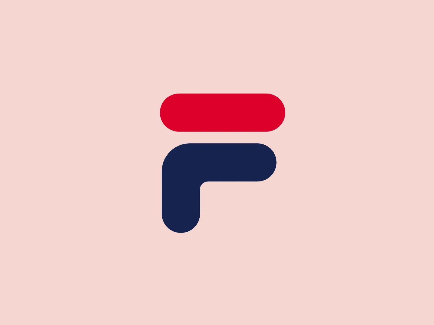 The Fila logo showcases a stylized letter 'F' formed from two solid, geometric shapes—an upper horizontal rectangle with rounded ends, and a curved shape below, reminiscent of a reversed 'J.' These shapes are closely aligned to form the letter. The color scheme is simple and bold, with the upper rectangle in bright red and the lower curve in deep navy blue. The logo features a modern, clean, and minimalistic aesthetic, with a hint of playfulness emanating from the rounded edges of the shapes and the unconventional construction of the letter 'F.'