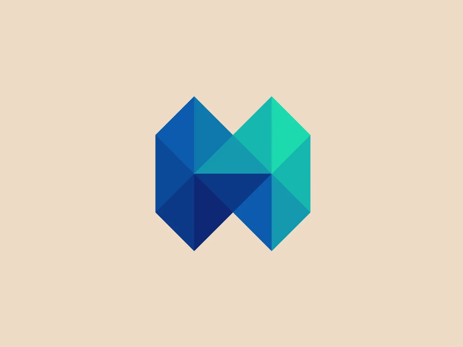 The logo for HealthBlocks features an abstract geometric design made of two symmetrical components, reminiscent of a stylized letter "M" or a mountain range. It is comprised of a series of triangles and polygons that create a three-dimensional effect, transitioning in colors from a rich teal to deep blues. The polygonal shapes use gradients to create depth and movement.