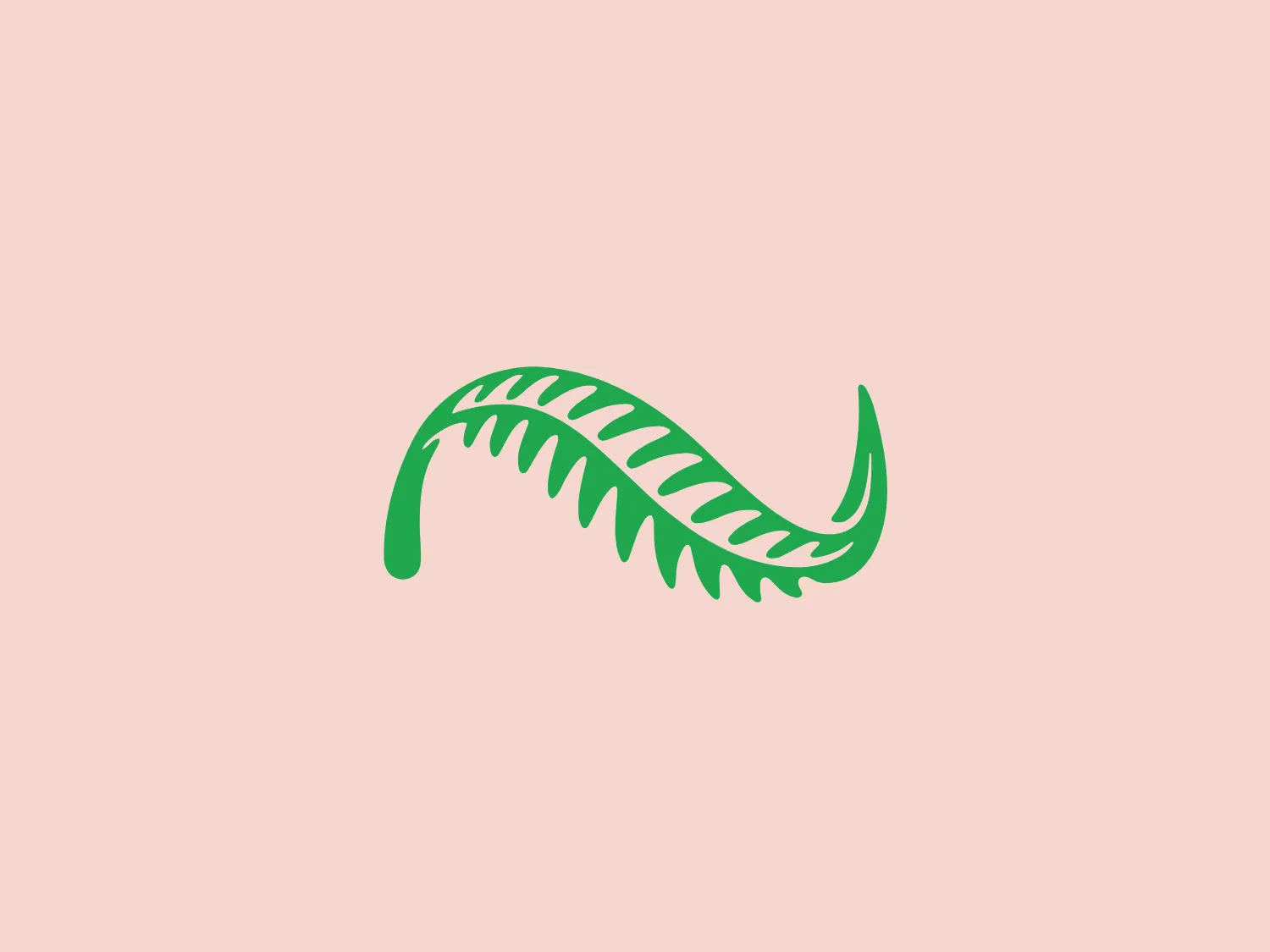 The logo for New Zealand Natural portrays an abstract, organic shape that resembles a stylized leaf or a minimalist representation of a fern with elegant, scalloped edges. Its single fluid line gives it a dynamic and natural feel while creating a sinusoidal, wave-like form. The vibrant shade of green color conveys growth, natural energy, and environmental themes. This design provides a modern and clean aesthetic with a focus on sustainability and nature, standing out nicely against a soft, contrasting background.