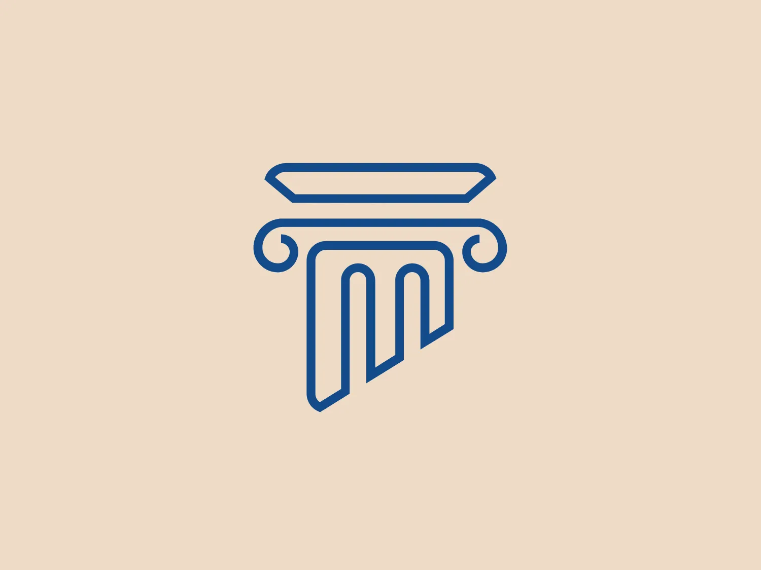 Corinthian Marine's logo features a clean, minimalist design in a bold blue color against a plain background. The stylized logo takes the form of a classic column or pillar, reminiscent of Greek or Roman architecture. The pillar comprises straight lines and a flared top that represents the capital of a column, hinting at the Ionic order with abstract scrolls. The central part of the pillar subtly resembles the letter "M", likely representing the initial of the business name.