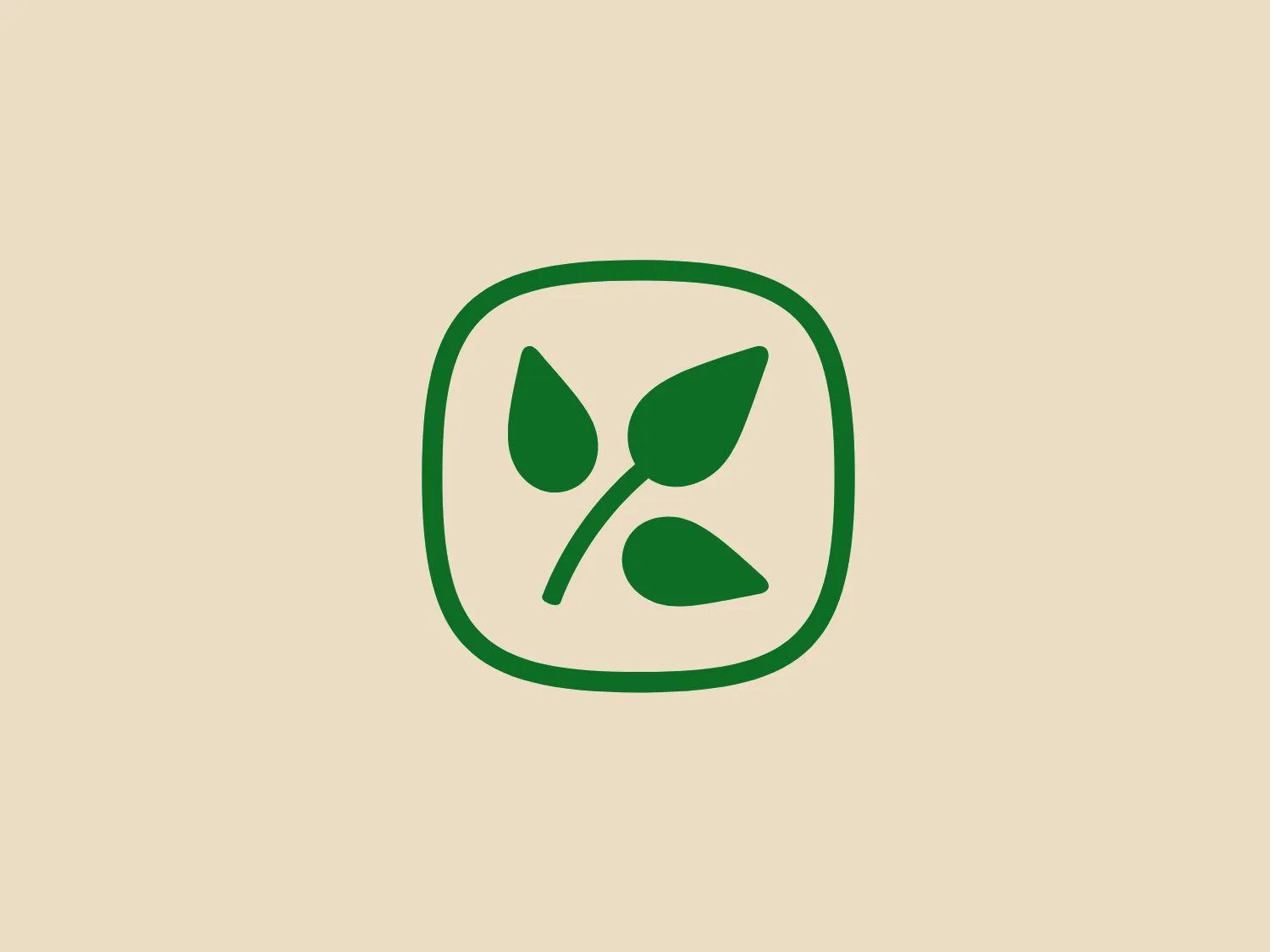 This logo features a simplistic and modern design consisting of two abstract leaves inside a rounded square. The leaves are stylized with smooth curves and are arranged diagonally opposite to each other, creating a sense of balance and organic growth. The color of the leaves is a rich and vibrant shade of green, symbolizing nature, renewal, and energy. The rounded square border reinforces the friendly and accessible feel of the logo. The overall aesthetic is clean and environmentally-themed, which suggests a focus on sustainability or natural products. The logo's minimalism and use of empty space give it a contemporary and versatile appearance, suitable for various applications.