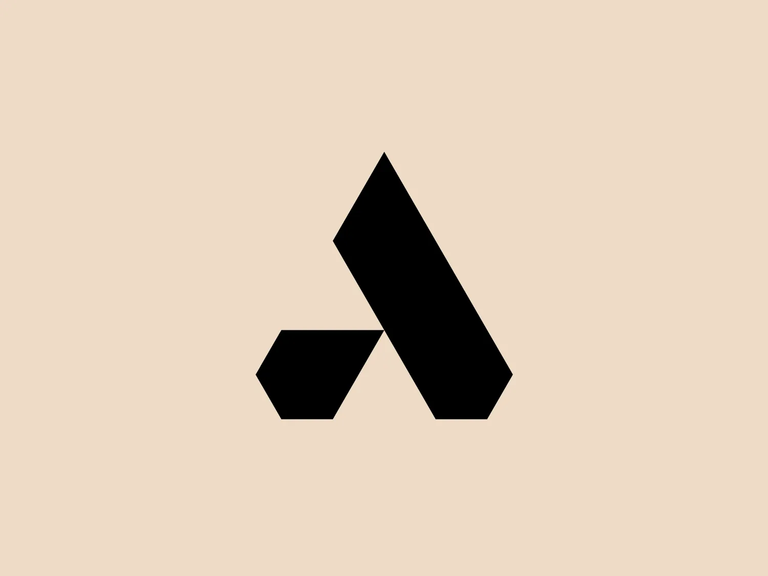 The image is a minimalist logo consisting of two overlaid geometric shapes. The primary shape is a larger parallelogram leaning to the right, while partially beneath it is a smaller parallelogram tilted in the opposite direction, creating a sense of dynamic asymmetry. Both shapes are solid black with clean, sharp edges that suggest precision and modernity. The striking simplicity of the design makes it versatile and easily recognizable. Given the strong contrast inherent in the shapes, and to complement the Andis' modern aesthetic, a subtle background color like a light pastel would be ideal.