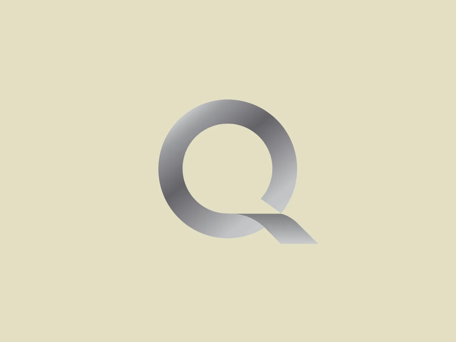 The image features a stylized letter "Q" with a modern and minimalist design. The letter is composed of two shades of gray, with the darker shade outlining the exterior and defining the tail of the "Q," while the lighter shade fills the interior, accentuating the letter's sleek curves and adding depth. The overall aesthetic is professional and contemporary, with a three-dimensional effect given by the gradient and shadows. The simplicity of the design suggests versatility and would suit various branding contexts.