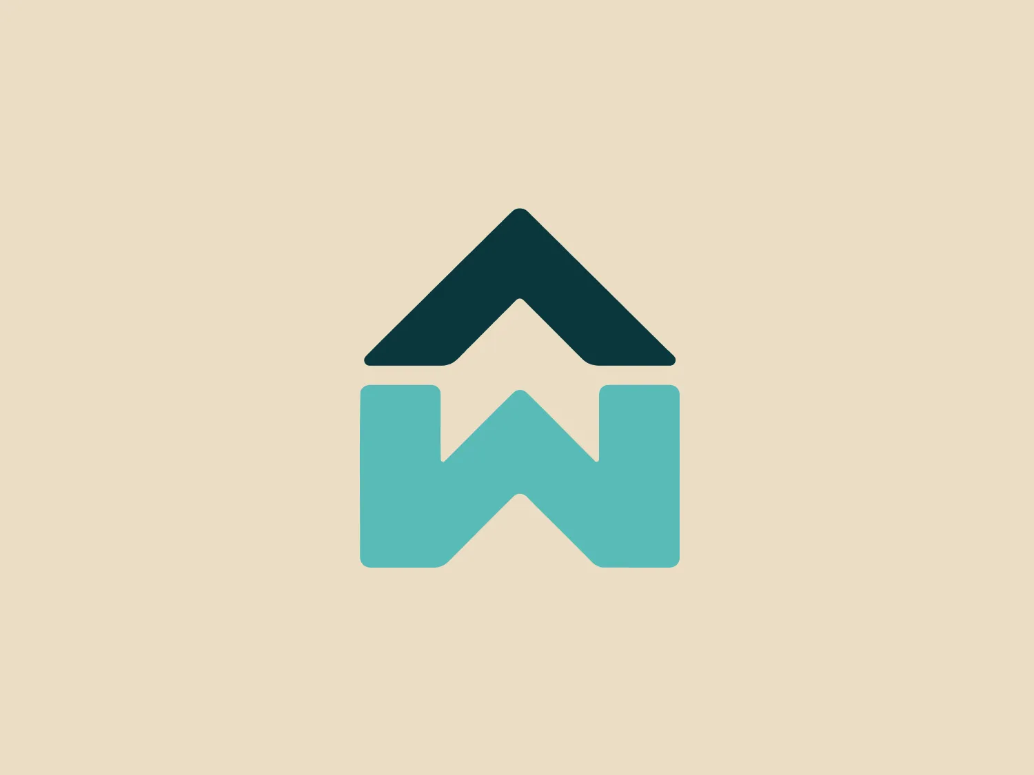 The Wits Realty logo features a stylized house-like shape with a pictorial mark integrated with an uppercase “W”. The main color is a deep shade of teal, imparting sophistication and stability. The design forms a peak at the top that smoothly transitions into the letter-form beneath, evoking images of a roofline over a sturdy structure. The clean lines, solid fill, and absence of additional embellishments give the logo a modern, minimalist aesthetic. The shapes are geometric and convey a sense of protection and solidity, making the design ideal for a company related to housing, architecture, or real estate.