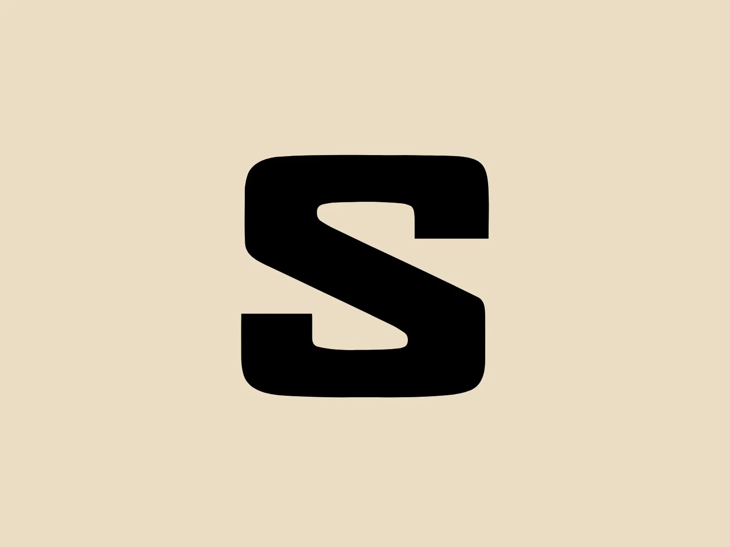 The image depicts a bold, black letter 'S' with a modern and minimalist design for Salomon. The 'S' has a sleek, streamlined look with sharp, angular contours and a clean cut, giving it a dynamic and contemporary feel. The negative space inside the letter forms interesting angles and creates a sense of motion. This simple yet striking design conveys a sense of efficiency and forward-thinking. It would stand out well against a subtle background that complements its modern aesthetic without overpowering it.