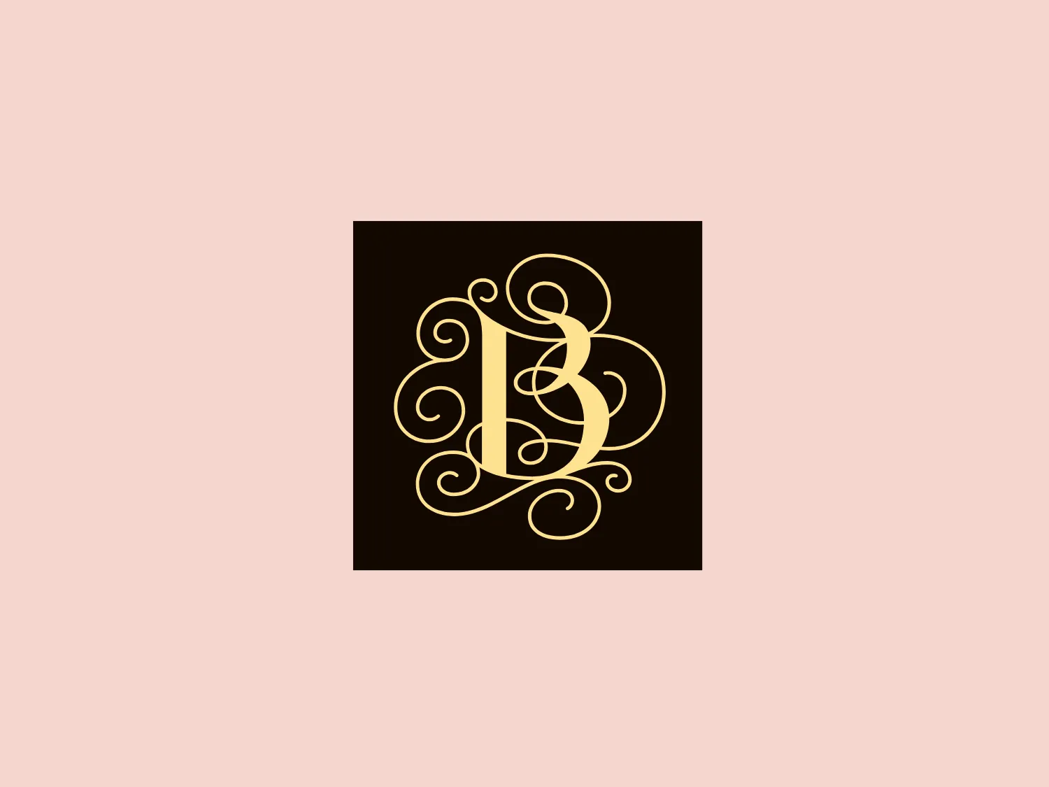 The Based on a True Story logo features an intricate monogram with swirls and curls, creating an elegant and sophisticated look. The monogram is composed of what appears to be two or more letters, possibly initials, intertwined in a symmetrical fashion. It uses a bold golden color that stands out vividly against a deep, solid background. The design has a classic and timeless feel, with the use of thin lines and loops suggesting a sense of luxury and exclusivity. The overall aesthetic is reminiscent of old-world craftsmanship and would be well-suited for a brand that values tradition and high-end quality.