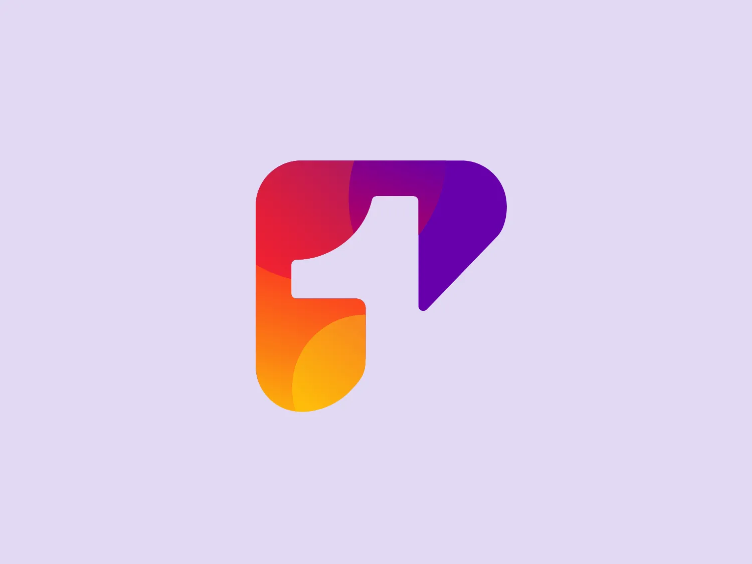 The Canal 1 logo is a stylized, abstract depiction of an uppercase letter "P." Its bold, smooth curves define the unique shape of the letter, with a fiery orange transitioning to a deep purple in a gradient from bottom left to upper right. This creates a modern appearance. The design is clean and minimalist, with a notch cut out from the top of the "P," adding an edgy and contemporary twist to the traditional letter form.