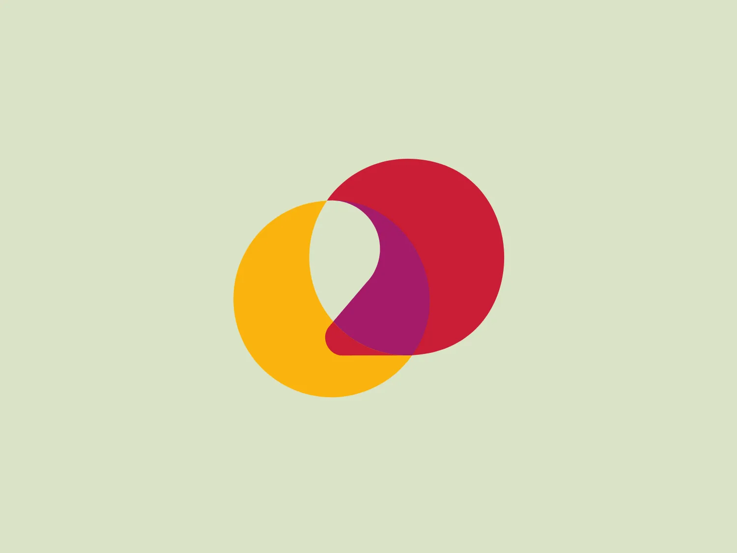 The Kanal 2 logo is a modern, minimalistic design consisting of three overlapping circles. The left circle is filled with a vivid yellow (#FFC700) and appears behind the second circle, which is a deep red color (#E30613). The third circle, layered atop at the intersection of the first two, is colored in a rich purple (#9B19B5), creating a visual blend at the overlap points. The circles form a continuous and smooth figure-eight-like shape on its side, signifying infinite connection or interaction. The use of primary and secondary colors gives the logo a bold and dynamic look. Given the vibrancy of the colors, a subtle background would complement it nicely. Hexcode: #F2E2D0