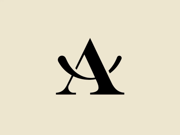 The Alegria Resort logo features a stylized black letter that combines the characteristics of an "A" and an "M", set against a plain white background. The shapes are geometric and sharp, with a central triangle forming the apex of the "A" and extended lines on either side, which curve at the base to suggest stability or grounding. The lines are bold and uniform in width, suggesting strength and simplicity in design. This abstract and modern logo is dynamic yet balanced due to the symmetry, appearing prominently without additional embellishments.