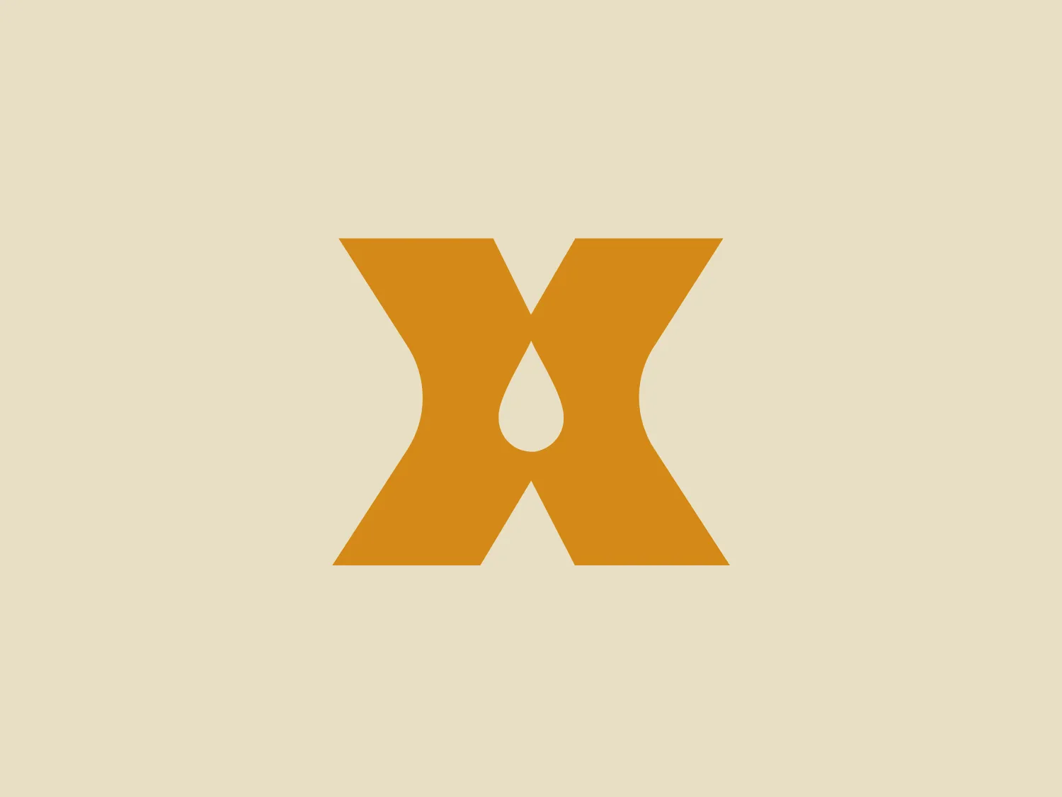 The image shows a logo consisting of a stylized letter "X" that is composed of two intersecting shapes with a cut-out in the center where they overlap. The design aesthetic is modern and minimalistic, featuring clean lines and avoiding any additional ornamentation or text. The logo uses a bold, flat mustard yellow color, which contributes to its contemporary and striking presence. Considering the strong hue of the "X," a neutral or subdued background color would complement it well without competing for attention.