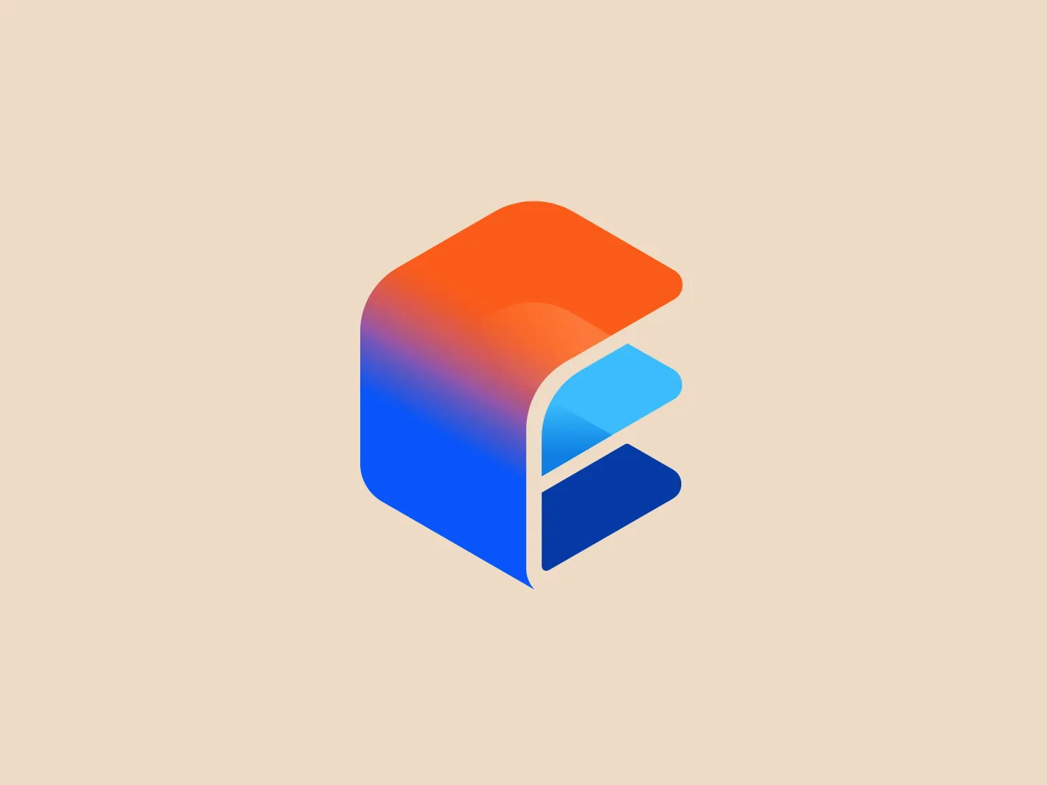 The Ecos logo is a stylized, abstract depiction of a layered object, suggesting pages or a progression. It features a gradient of colors from a rich, saturated orange at the top to a vivid blue at the bottom. Three distinct layers with rounded edges are portrayed, giving it a soft and modern look. The layers are offset, creating a sense of depth and movement. The overall aesthetic is clean, vibrant, and evokes a sense of innovation and fluidity. Given the color palette of the Ecos logo, a neutral but warm background would complement it well.