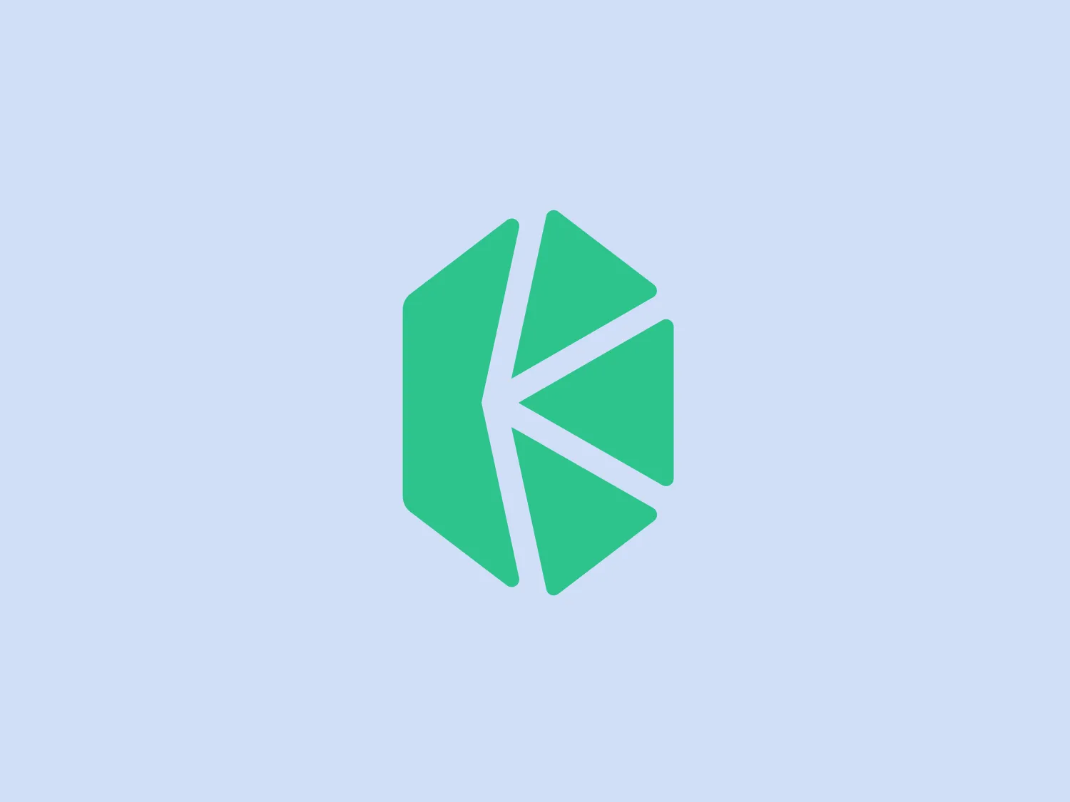 The Kyber Network logo features a dynamic and modern flat design with a vibrant teal color. It consists of a stylized, abstract mark resembling the letter "K" within a hexagonal frame, conveying innovation and cutting-edge appeal, suitable for a tech-focused or forward-thinking brand.