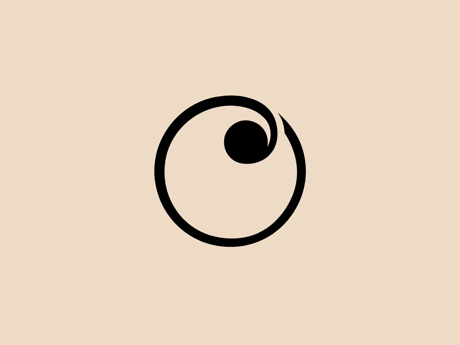 The image depicts a minimalist logo design that consists of a stylized representation of an eye. The design is monochromatic, with the main elements in solid black, contrasting against the white background. At the heart of the Oasis Beauty logo is a circular shape that suggests the eyeball, with a smaller filled-in circle at the upper left that indicates the pupil. Encircling the pupil is a thicker crescent shape that denotes the curvature of the eye. The shapes are bold yet simple, creating a modern and clean aesthetic. The contrasting black and white create a striking visual impact, allowing the shapes to stand out crisply.