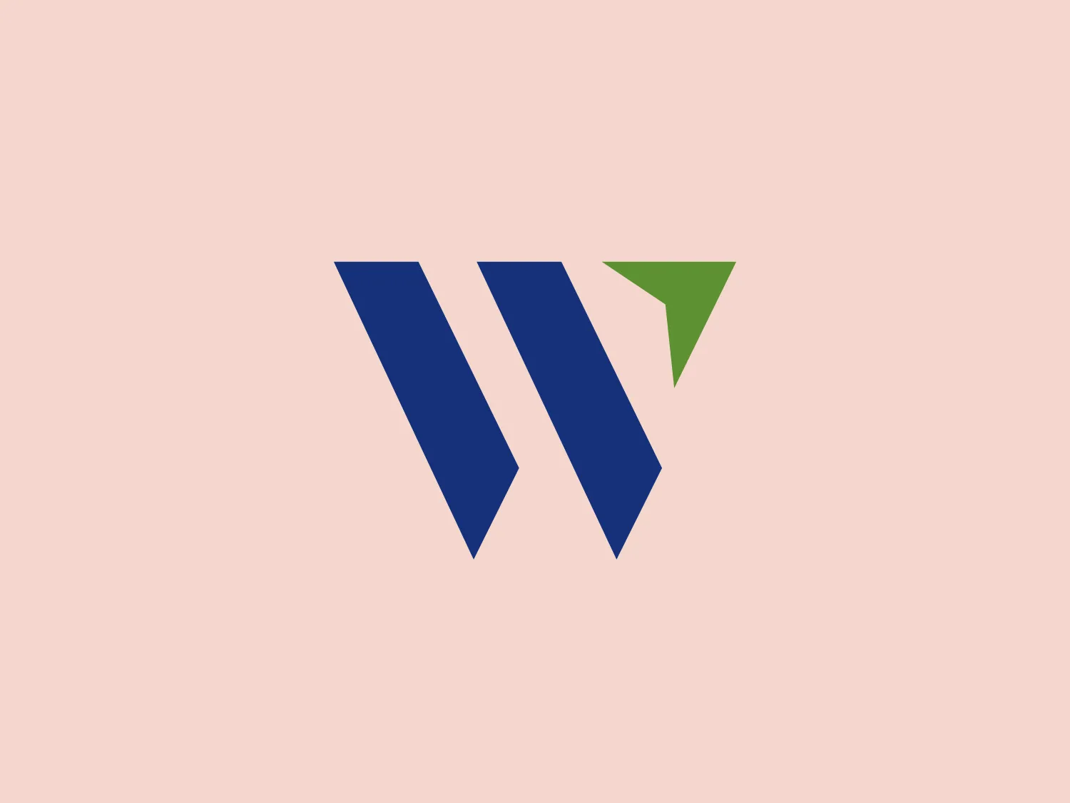 The image features a modern, abstract logo comprising three bold, slanted parallelogram shapes that create a stylized letter 'W.' Two of the parallelograms are a deep blue, creating a strong contrast with the third, which is a bright green and is slightly offset to the top right, giving a sense of depth and dynamism. The use of geometric shapes and the clean lines contribute to a contemporary, professional aesthetic. The green element adds a pop of color that could symbolize growth or eco-friendliness for we-do-IT.