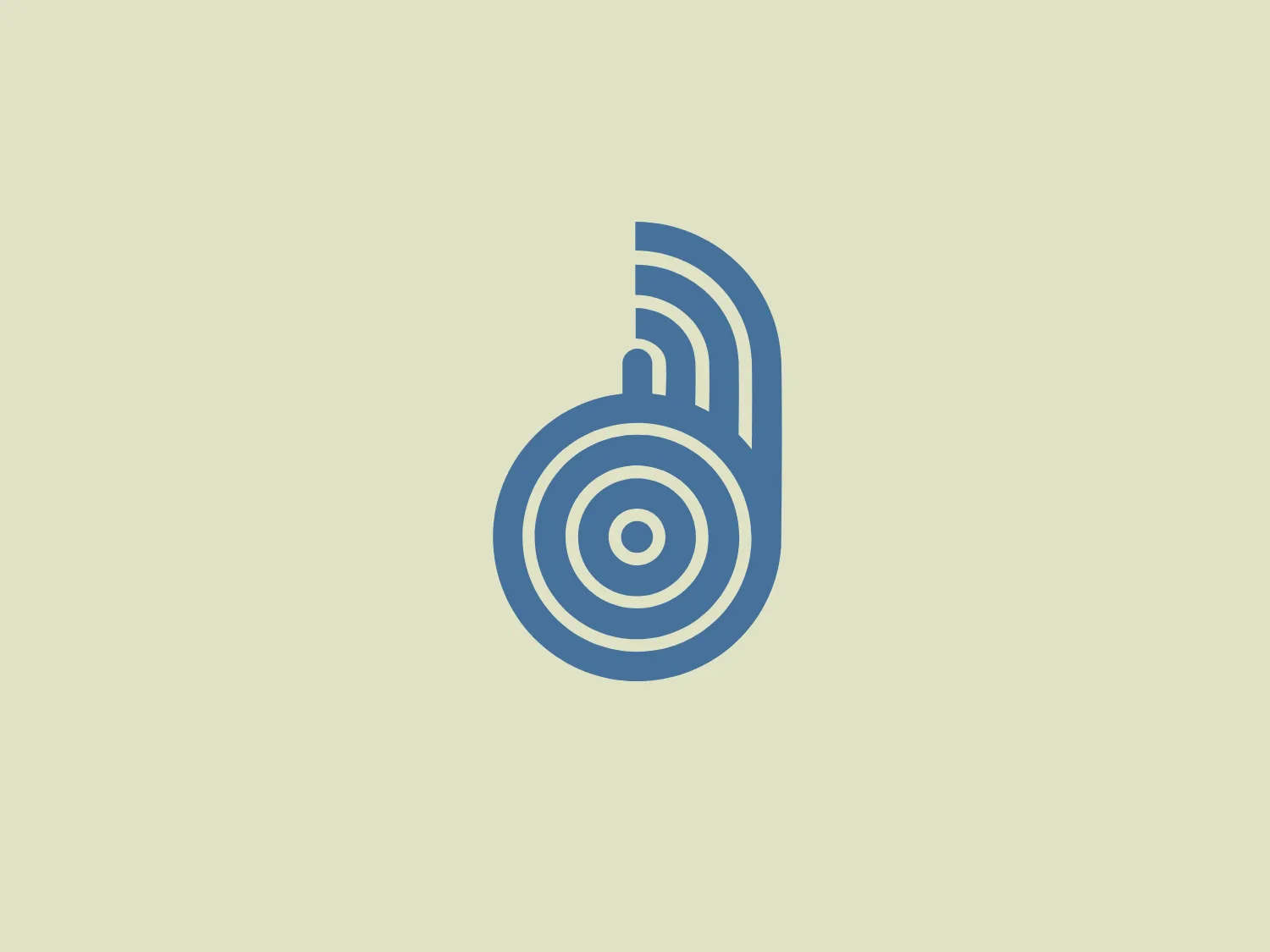The image depicts a logo that is a stylized letter "b" formed by adding an abstract circular element at the bottom with concentric circles, symbolizing a target or signal, and three curved lines ascending from it, which give the appearance of broadcast signals or sound waves. The design is sleek and modern, using a soft blue color palette. The color gives the Dinamo FM logo a professional and technological feel, suggesting connectivity and precision. The use of negative space between the lines and circles adds a dynamic and three-dimensional aspect to the design.