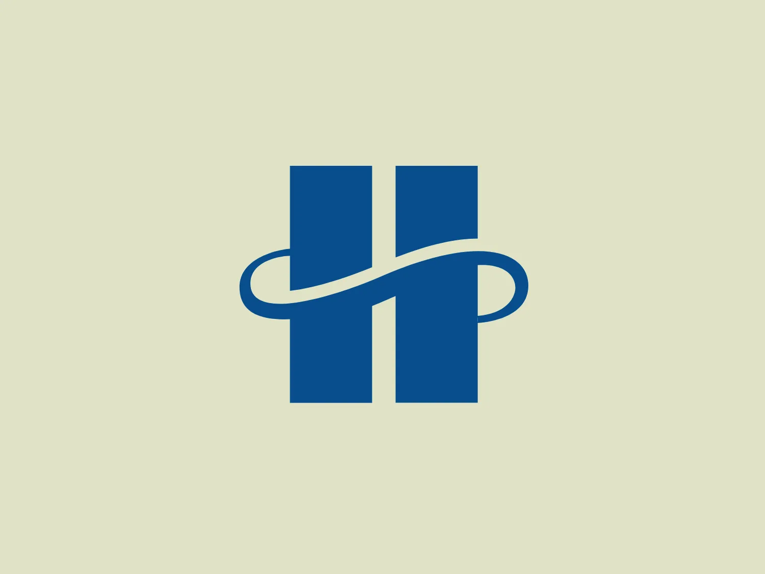 The Healtheon logo features a stylized uppercase letter 'H' in a bold blue color, with the central parts of the letter slightly separated to give a sense of openness. A white line with a flowing, ribbon-like quality weaves in front of and behind the 'H', suggesting connectivity or movement. The overall design is simple, modern, and professional, with the use of negative space enhancing its visual impact.