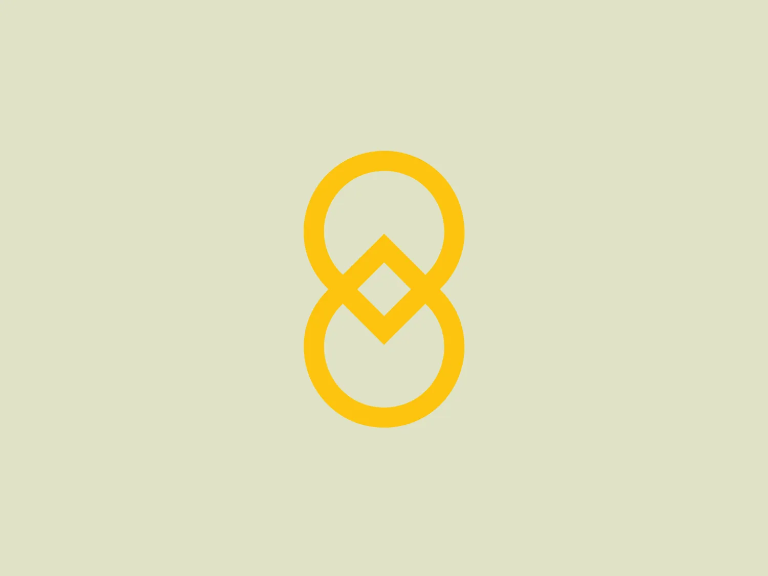 The Elev8 logo features a stylized number '8' with a modern twist. It consists of two stacked circles with a shared section in the middle that forms an hourglass shape, symbolizing infinity or continuity. The design is clean and minimalistic, utilizing bold lines and symmetry. The logo uses a flat, bright yellow color, which gives it an energetic and optimistic appeal. This simple yet sophisticated design could easily be used for a variety of branding purposes, from technology companies to wellness brands.