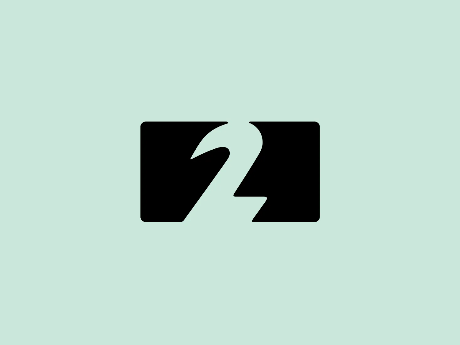 The Stöð 2 logo is a stylized, abstract design featuring a split negative space, creating the illusion of a lightning bolt or a dynamic rupture between two halves. The logo is rendered in solid black, with sharp, angular edges that convey a sense of energy and modernity. Its simplicity and bold contrast suggest versatility and would allow for strong visibility across various mediums. The overall design aesthetic is aggressive and forward-thinking, suitable for industries related to technology, power, or speed.
