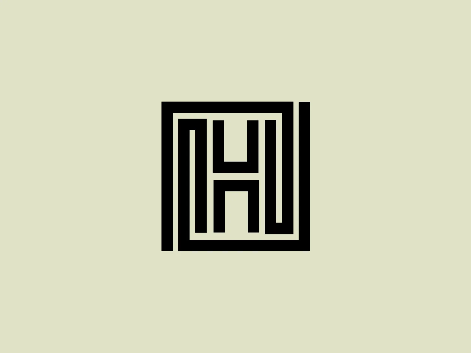 The Halcyon logo features an intricately combined monogram of the letters "N" and "H" in a minimalist and modern design. The bold black lines create an interlocking pattern, giving the illusion of a three-dimensional maze, while the geometric shapes and symmetry contribute to its clean and sophisticated aesthetic.