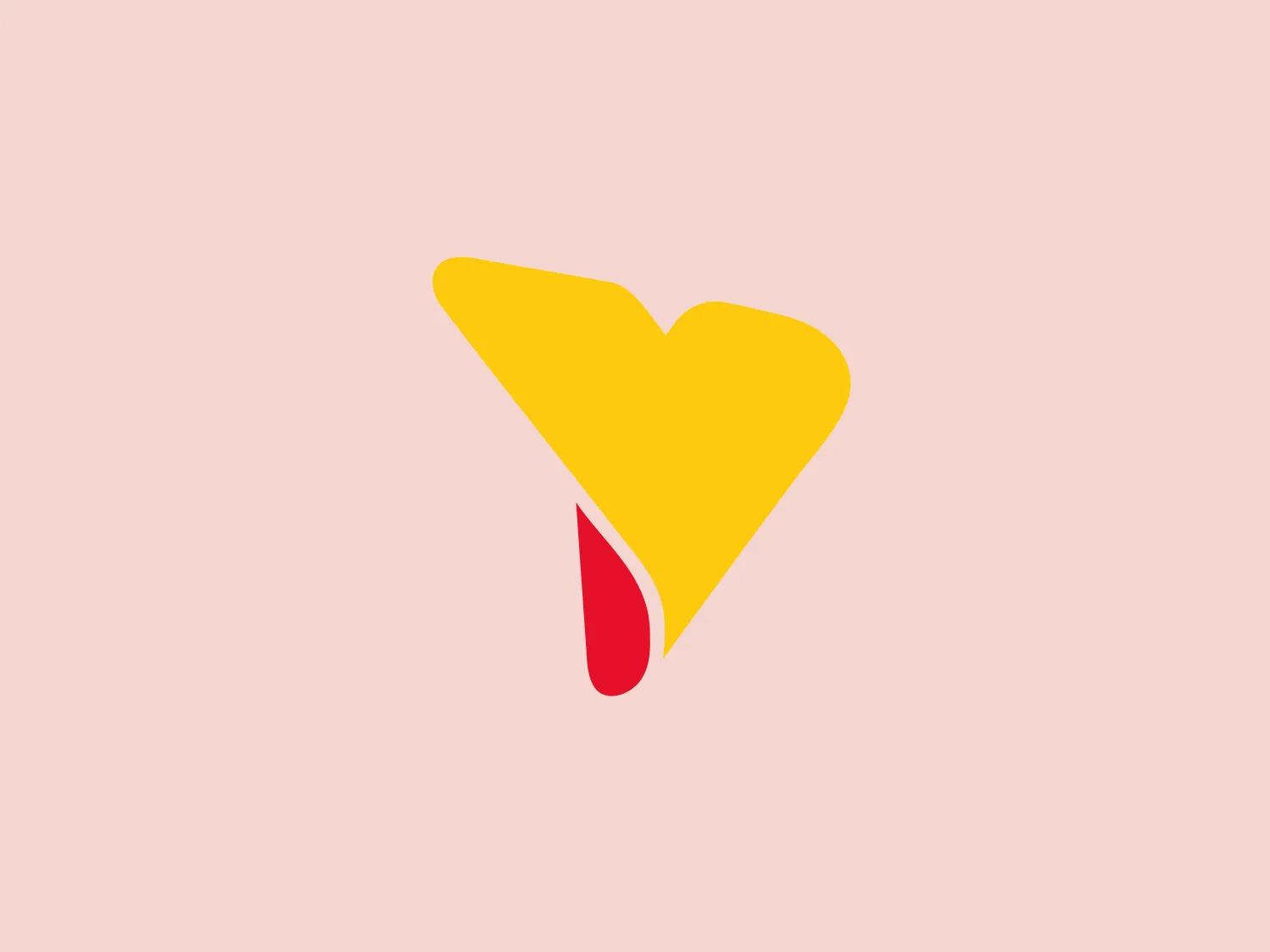 The Yellowfin BI logo is a stylized representation resembling an abstract heart shape. It features a bright, warm yellow color as the larger element and a bold red detail. The shapes are clean with smooth curves and pointed ends, suggesting movement and dynamism. The overall aesthetic is modern and minimalistic, reflecting a brand that values simplicity and impact. The vibrant colors of the logo would stand out best against a neutral background.