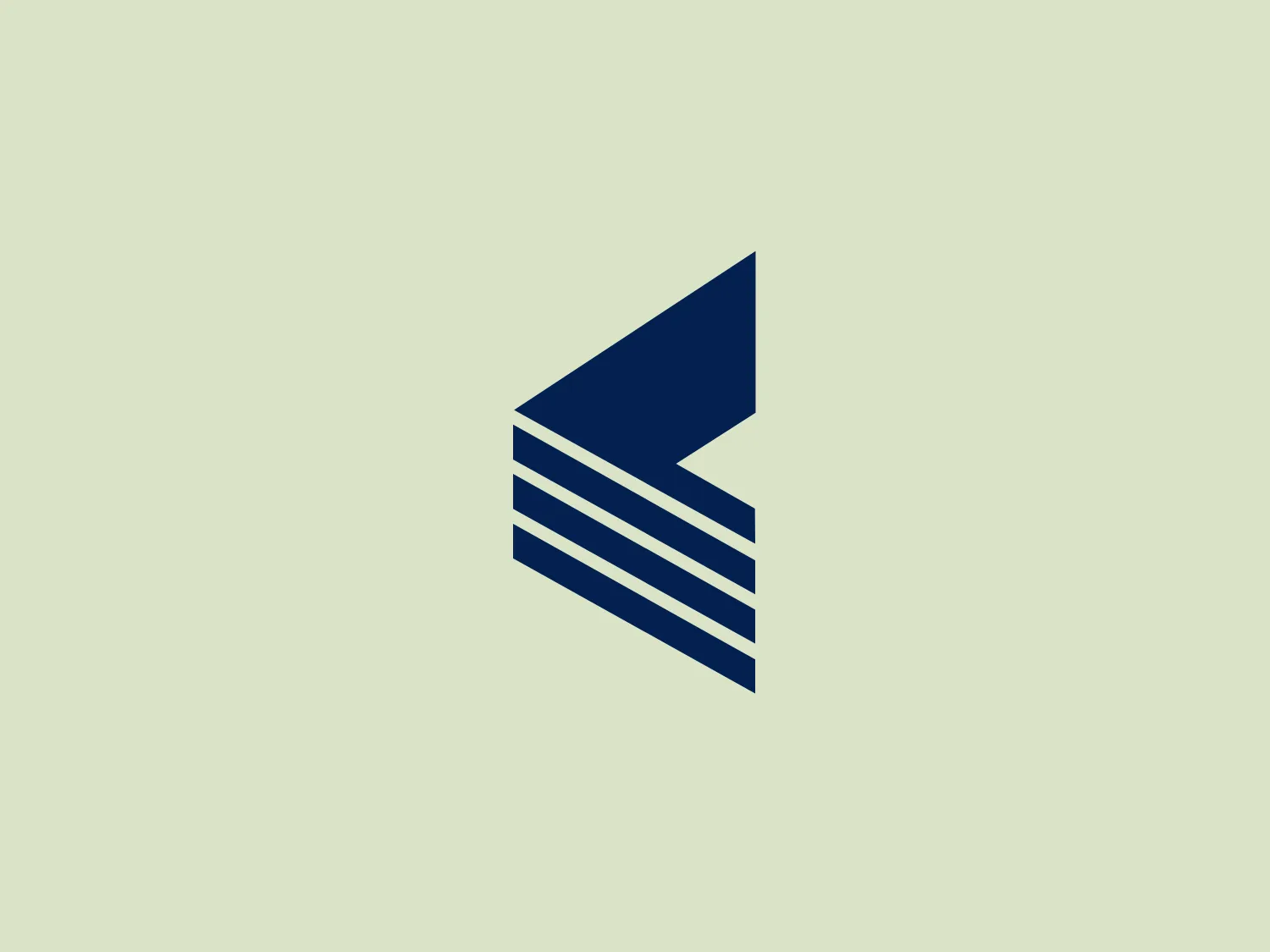 The Cimolai logo features a stylized letter "E" composed of dark blue geometric shapes. The design consists of four equally spaced horizontal bars that create the three arms of the "E", with the negative space between them. The top and bottom arms are complete, whereas the middle one is partially interrupted, implying a sense of motion or transition. The upper part of the "E" is offset to the left to form a distinct right-angle triangle, giving the letter a dynamic and modern look. The rigorous use of straight lines and right angles suggests stability and professionalism. Considering the dark blue color and the contemporary style of the logo, a light background would complement it well without competing for attention.