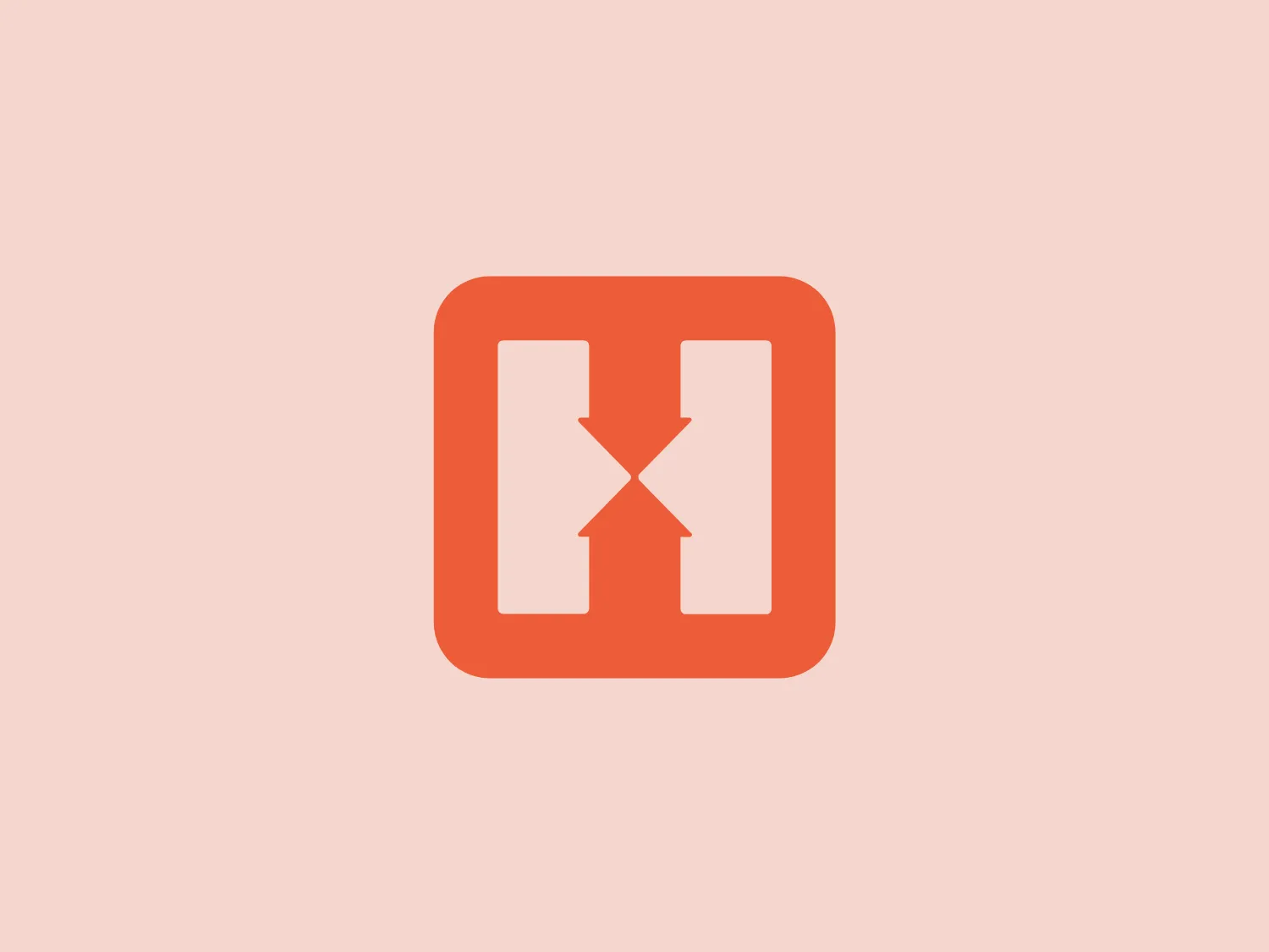 The Hostelworld Group logo is a minimalistic design with a stylized letter "H" in white on a vibrant, solid coral background. The "H" is constructed with negative space, featuring two vertical bars on either side and a gap in the middle where the horizontal line would typically connect them. The outer edge of the background is rounded, softening the overall shape of the logo. The aesthetic is modern and clean, indicative of a brand with a sleek and contemporary identity.
