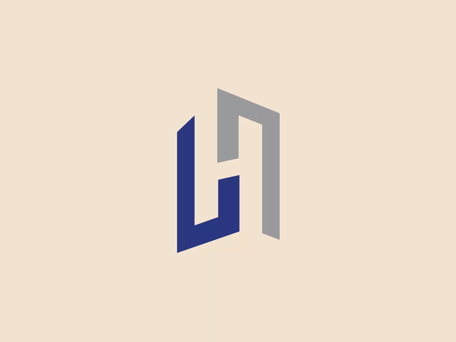 The Halken logo is an abstract, geometric design featuring two elements that resemble stylized letters "L" and "H". The "L" is in a deep blue hue, while the "H" is depicted by two parallel lines in gradient shades going from dark grey at the top to a lighter grey at the bottom, creating a sense of three-dimensional depth. The two letters share a common line on the left side of the "H", suggesting a seamless integration. The overall aesthetic is modern, clean, and corporate, conveying a sense of professionalism and sophistication.