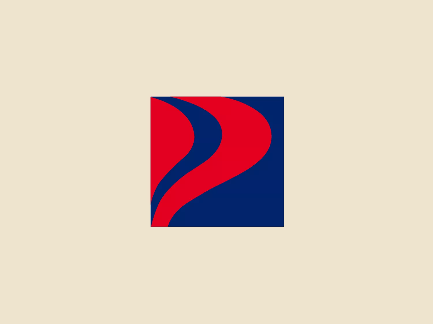 The Petron logo features a square-shaped backdrop split diagonally into two sections. The left section is navy blue (#000080), and the right section is a vibrant red (#FF0000), with a smooth, curved boundary that gives the impression of a flowing motion between the two colors. This dynamic division of color creates a sense of movement and contrast. The logo’s aesthetics are modern and minimalist, with no additional embellishments or text, emphasizing the interplay of color and shape.