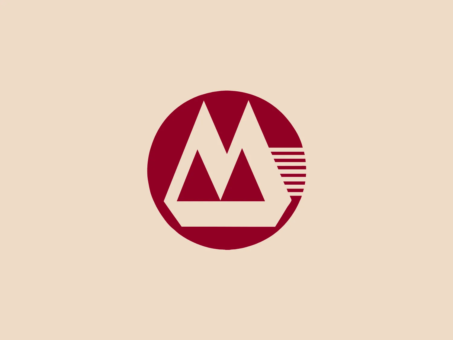 The China Merchants Bank logo features a stylized white uppercase "M" within a deep maroon circle. The "M" has unique geometric attributes; the left and right legs of the letter are solid white triangles, while the center leg is represented by five evenly spaced white horizontal lines. This gives the effect of a letter broken into parts, suggesting motion or digital data streaming. The clean lines and modern interpretation of a traditional letter shape lend the logo a sense of precision and technological sophistication.