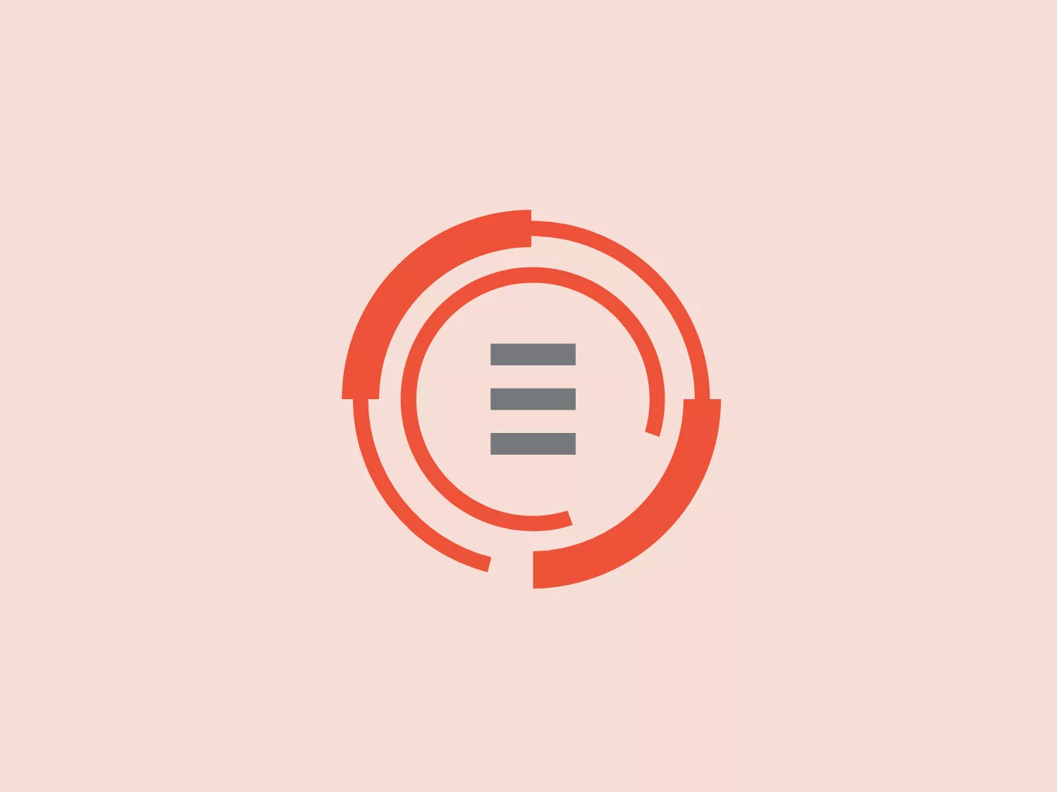 The SalesPad logo features a stylized, abstract design with two concentric circles in a gradient of orange to red. The outer circle is not complete, with a break at the top, while the inner circle features a similar break inversely aligned at the bottom. Centered within the inner circle is a gray triple bar symbol, reminiscent of a minimalist hamburger menu icon or an abstracted equal sign. The overall design aesthetic is modern and clean, with a use of negative space that adds a dynamic feel to the static image. The warm tones suggest energy and innovation.