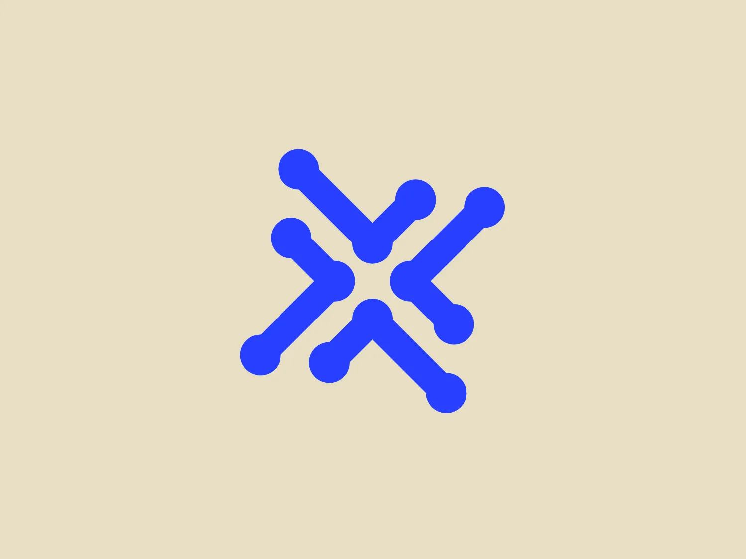 The xDAO logo features a stylized X shape, made up of four elongated teardrop forms with rounded ends that converge in the center, creating a dynamic and interconnected appearance. The logo is presented in a vibrant shade of blue, which gives it a sharp and modern feel. The use of negative space where the shapes meet adds depth and complexity to the design. This sleek geometric form conveys a sense of technology or networking. Considering the design's color and style, a subtle background that complements this without overwhelming it would be ideal.