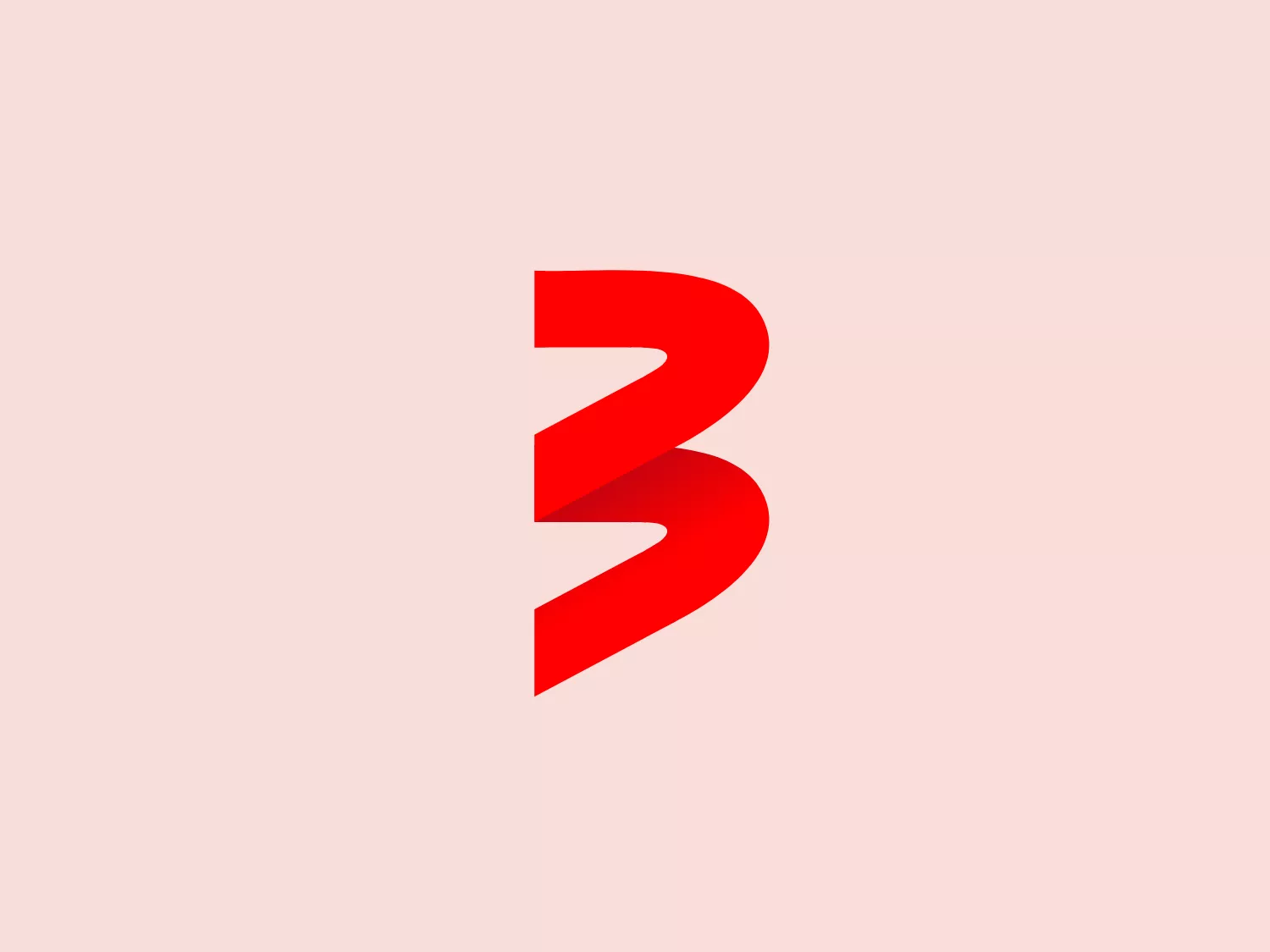 The TV3 Play logo features a stylized number "3" with a modern, dynamic design. The bold, red coloration (#F5DDE7) exudes a strong and vibrant energy. The "3" has smooth curves that taper to sharp, pointed ends, giving it an energetic and forward-moving appearance. The negative space within the upper and lower loops of the "3" forms two sleek cutouts, enhancing the logo's sense of motion and modernity.