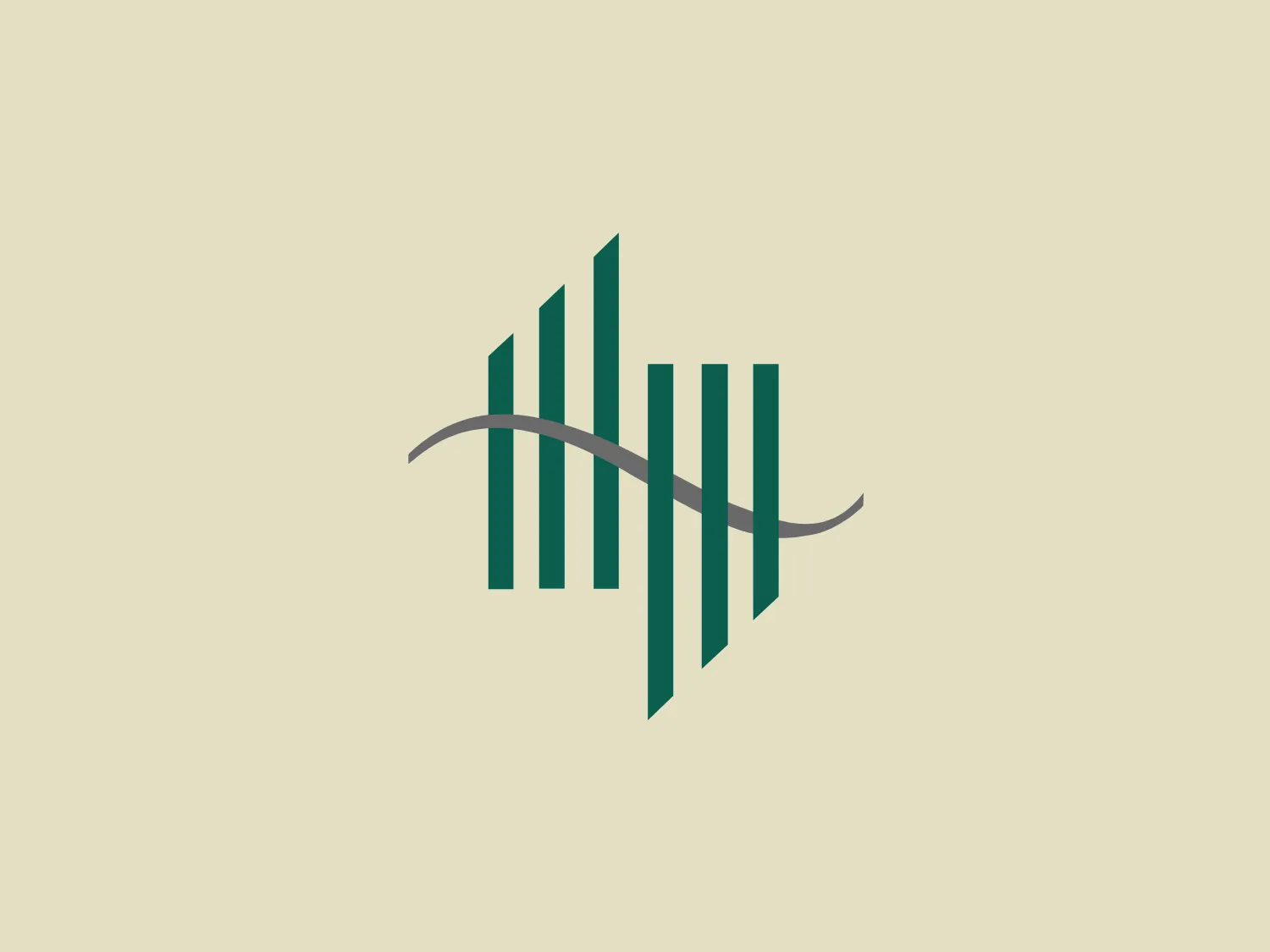 The Hang Lung logo features a stylized, abstract image with seven vertical bars decreasing in height from left to right, creating a dynamic graph-like appearance. The bars are in two shades of green, with a darker shade on the left side of each bar and a lighter shade on the right, adding depth and visual interest to the design. A gentle, curved swoosh passes in front and behind the bars, suggesting motion or progression. The swoosh is in a darker grey, contrasting with the greens and the white background. The overall aesthetic is modern, clean, and suggests growth or financial themes.