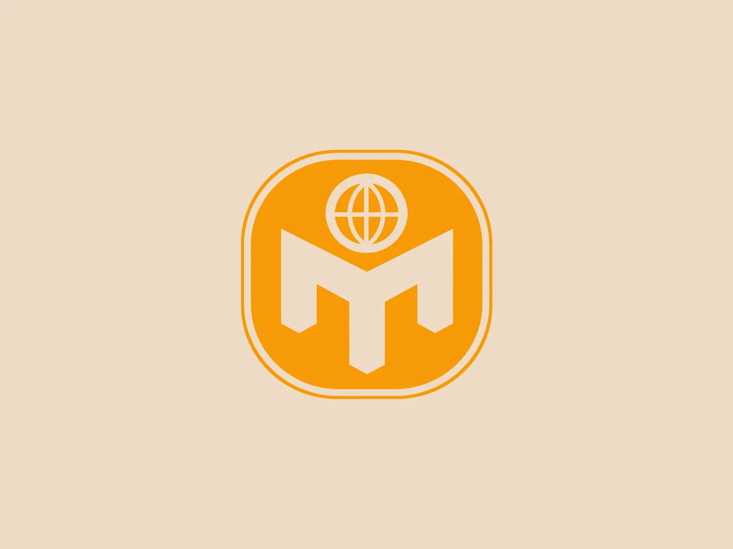 The Mensa International logo features a bold, white capital letter 'M' centered within a circular badge. Above the letter 'M', a stylized white globe icon emphasizes international presence. The letter rests against a vibrant orange background, creating a striking contrast that accentuates the white elements. The modern and concise design utilizes simple geometric shapes and clear iconography, suggesting a professional and global brand identity.