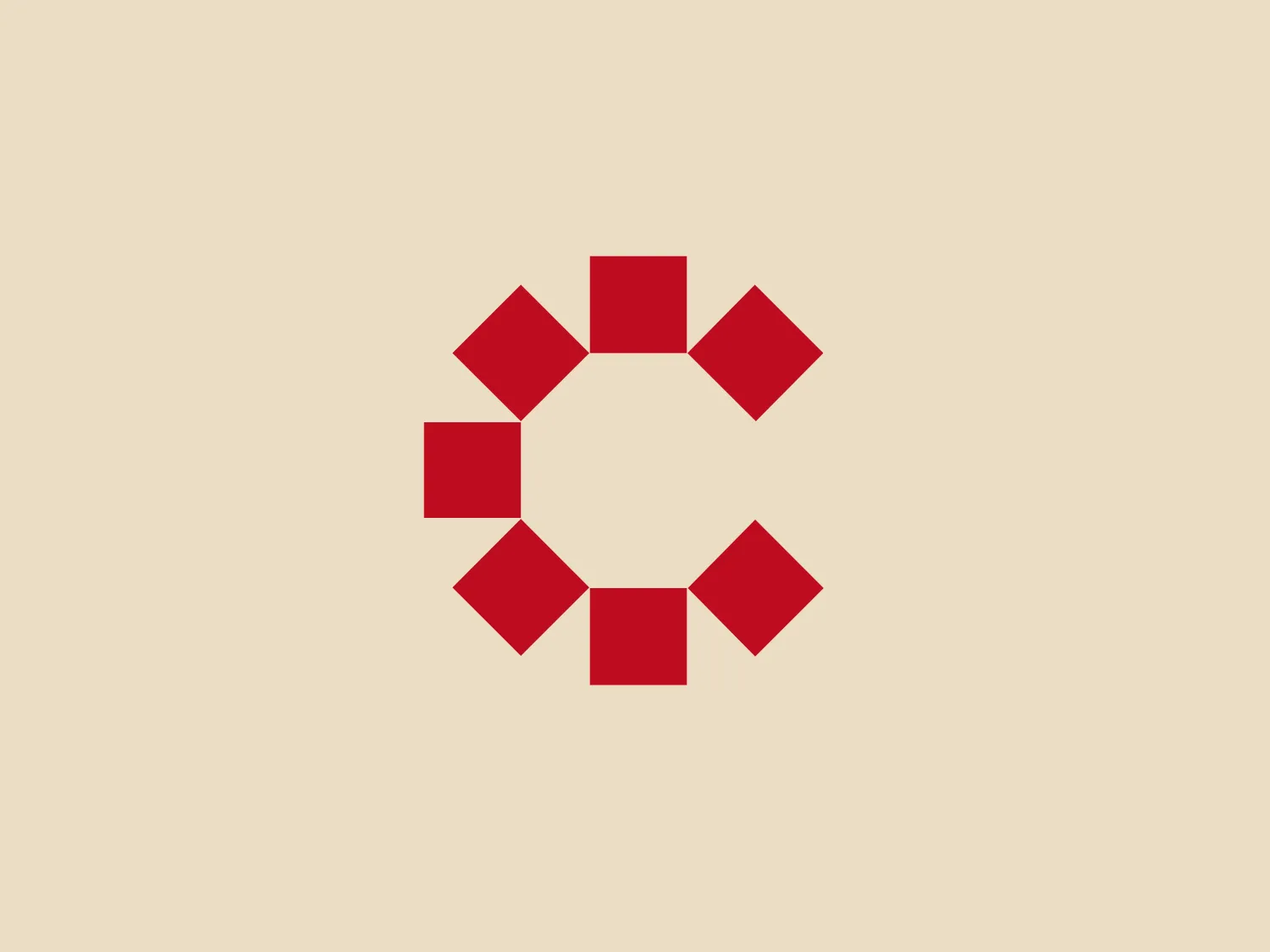 The Corel logo features a geometric design with eight red squares arranged in a circular pattern. The squares create a sense of symmetry and balance around a central blank point, giving the appearance of a hollow center. The red color is bold and eye-catching, and the use of negative space makes the design modern and versatile.