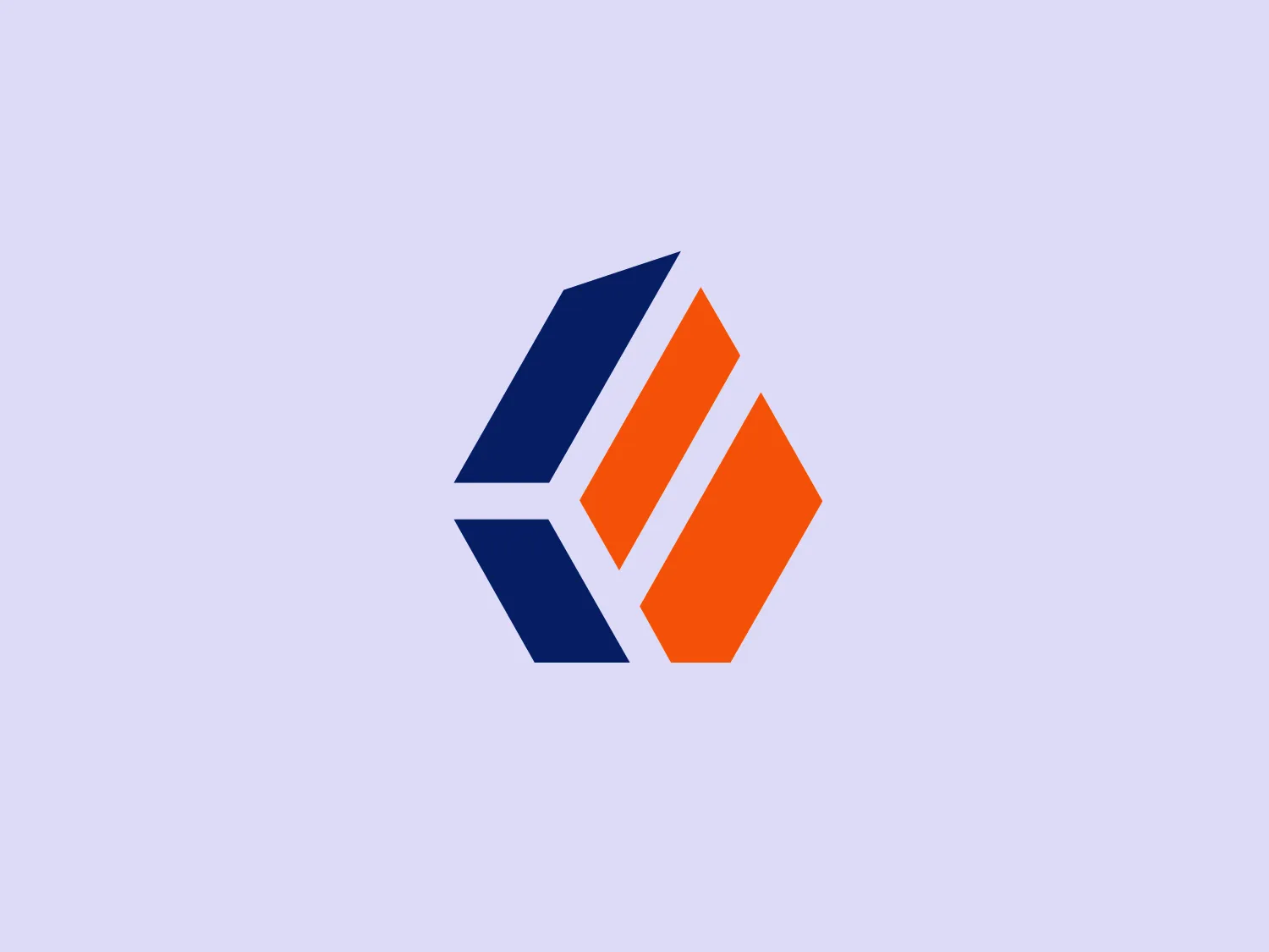 The ForgeRock logo presents a stylized, abstract shape resembling a cube in perspective made of six parallelograms. The design uses a dual color scheme with deep blue on the left and bright orange on the right, creating a sense of contrast and vibrancy. The sharp angles and bold colors suggest a modern and dynamic corporate identity. The geometric precision implies technology or architectural expertise.