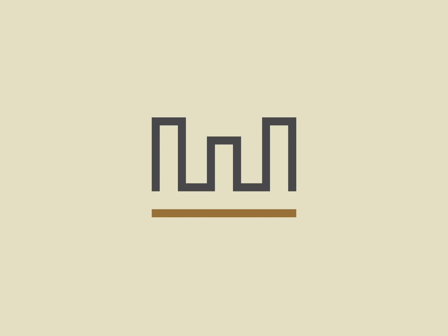 The Emergent Development logo is a stylized, abstract design with a modern and minimalistic aesthetic. It features straight, bold lines that create a series of peaks or a graph-like pattern, arranged symmetrically around a central point. The color scheme is muted, with a combination of dark grey and a warm bronze for the horizontal line beneath the main design. The use of negative space inside the shapes contributes to the clean and professional look of the logo.
