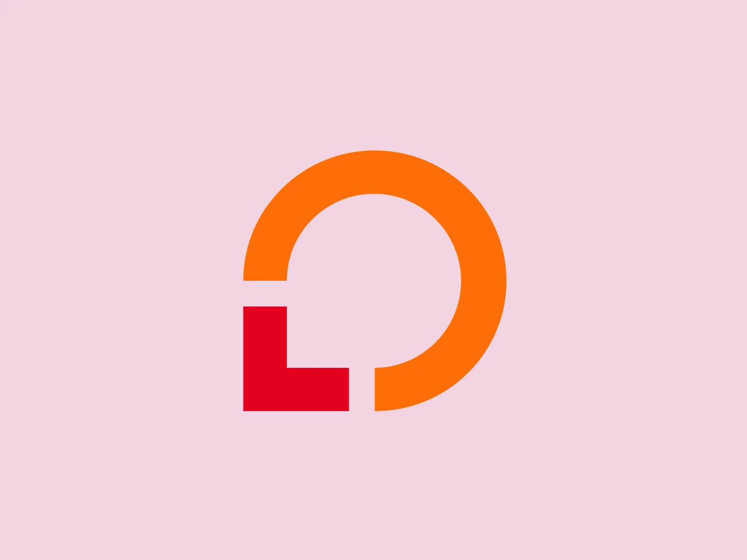 The image displays a stylized, geometric logo consisting of two primary shapes: a bold orange circle with a gap on the upper right side, and a red square positioned in the lower right corner of the circle, almost as though it's interlocking or perhaps representing a letter or symbol. The square is rotated at a 45-degree angle, making it look like a diamond. The design, created for Listen360, reflects a simple yet striking use of negative space to create a distinctive, modern icon. The colors are vivid and contrast sharply with each other, making the logo pop.