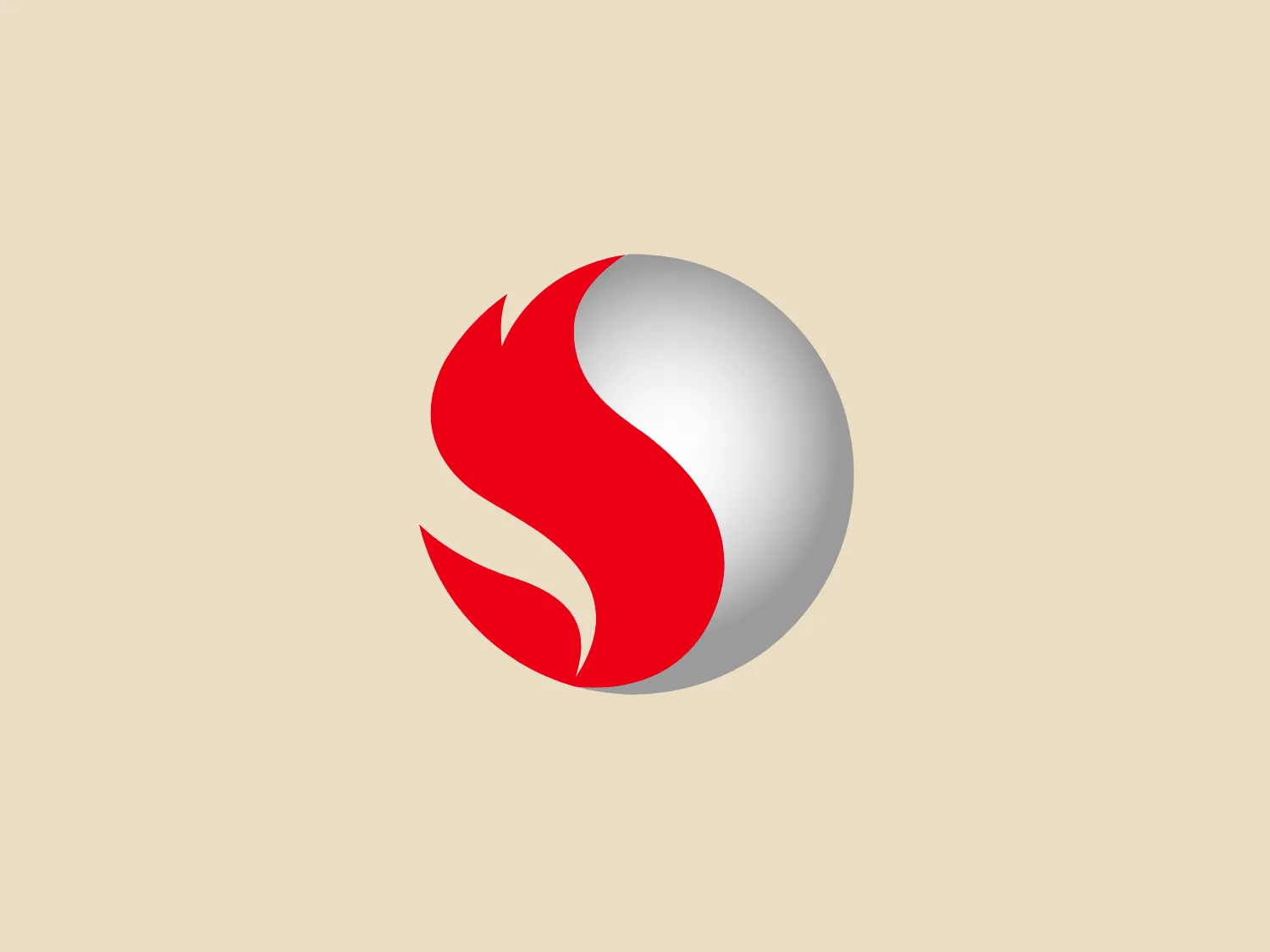 The Qualcomm Snapdragon logo features a vibrant red, stylized letter 'S' against a silver or gray spherical background. The 'S' shape is smooth with sharp, flame-like tails, conveying a dynamic and energetic feel. The clean lines and modern aesthetic suggest a connection to technology, energy, or speed. The contrast between the red and grayscale background creates a striking visual, making the logo stand out.