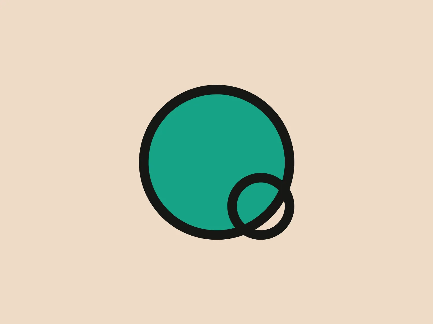 The MiQ logo is a stylized design featuring two overlapping circles. The larger circle is filled with a strong teal color, while the smaller one, intersecting from the bottom right, is outlined in black without a fill, creating a visual contrast. The aesthetic is minimalist and modern, utilizing clean lines and simple geometric shapes to convey a sense of balance and unity. The use of negative space where the circles overlap adds an interesting visual element, emphasizing the connection between the two forms.