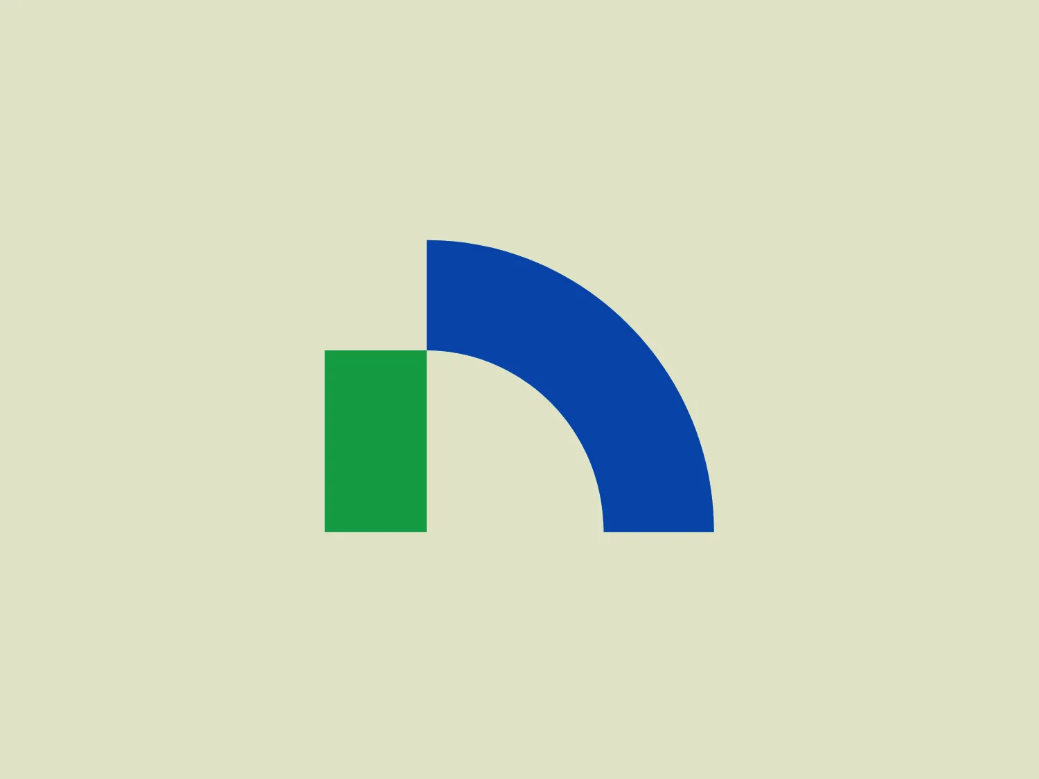 The Nichiha logo features an abstract design comprising a solid green square and a larger blue quarter-circle arc, resembling a stylized, minimalistic letter "D." Positioned in the lower left corner, the green square anchors the design, while the blue arc curves above and to the right, evoking a sense of motion or progression. The bold use of primary colors lends the logo a striking and confident appearance, while its simplicity conveys a modern and efficient aesthetic, enhancing its versatility for various applications.