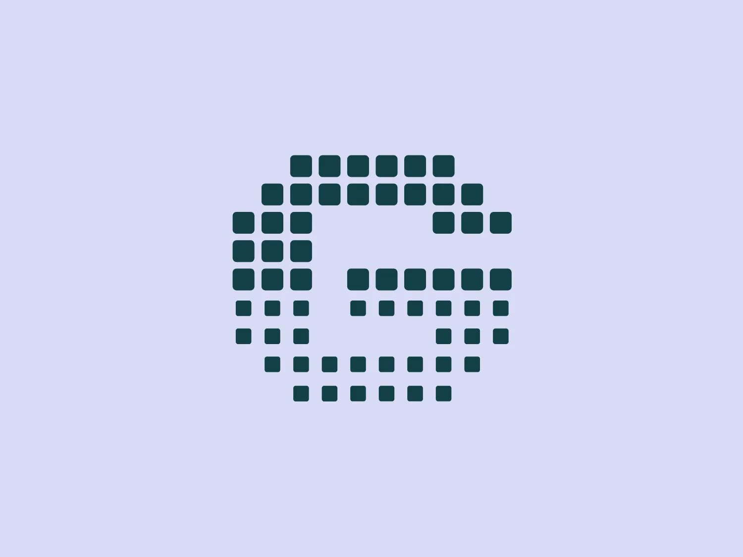 The Grubpak logo is composed of a grid of small, square, dark teal elements arranged in a circular pattern, forming an abstract interpretation of the letter "G." The negative space within the grid enhances the design, creating a modern and minimalist aesthetic utilizing geometric shapes and a single color to convey the brand identity. The squares diminish in size towards the center of the "G," adding a sense of depth and dimension to the design.