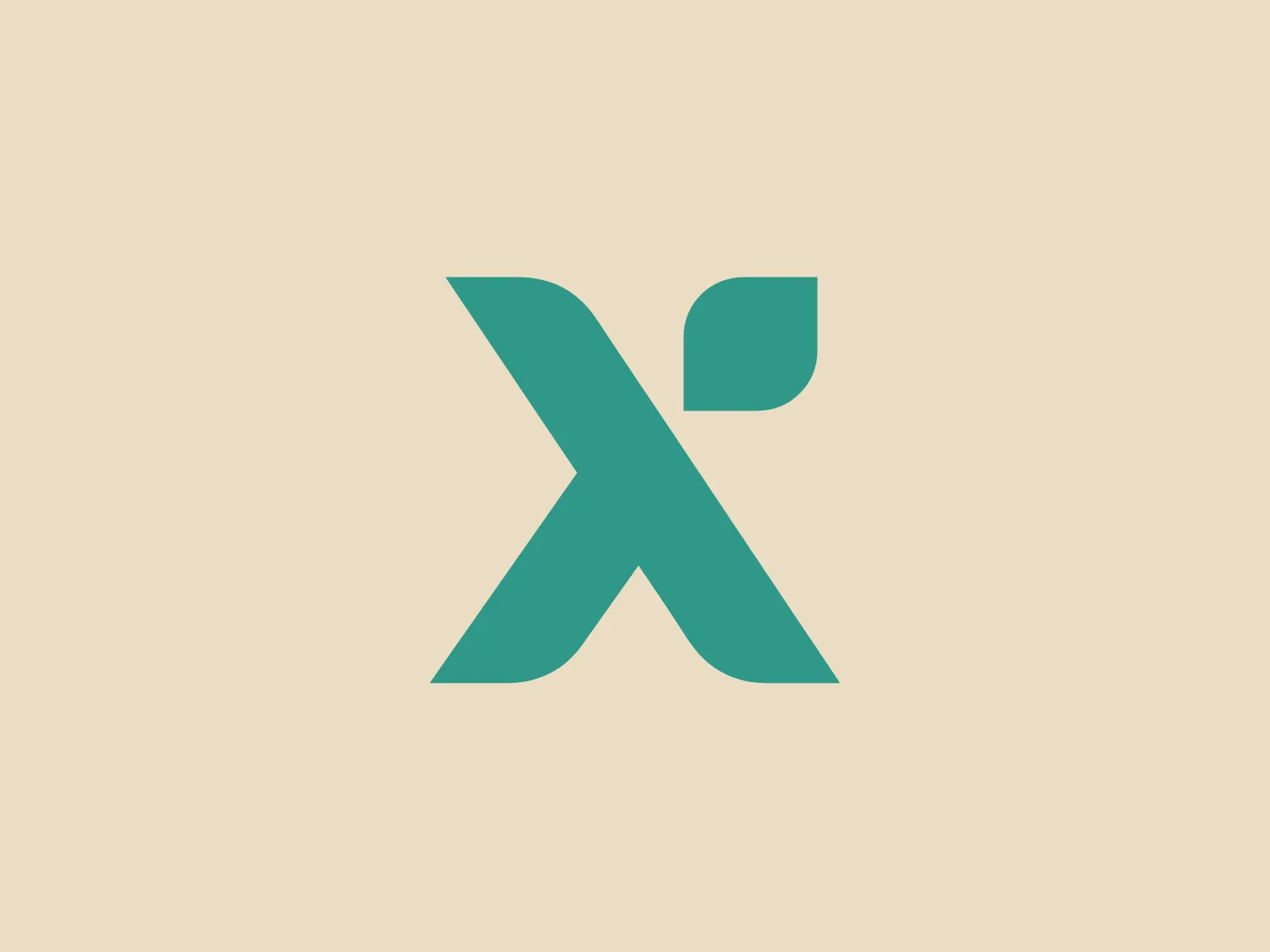 The logo, stylized as a lowercase 'x,' incorporates a unique design element with the right arm of the 'x' extending upwards and curving into a leaf-like shape. It is set in a deep, muted teal color and exudes a professional and modern vibe. The overall aesthetic is minimalist and clean, suggesting sophistication, and it may indicate the company's connection to environmental concerns, natural products, or organic services.