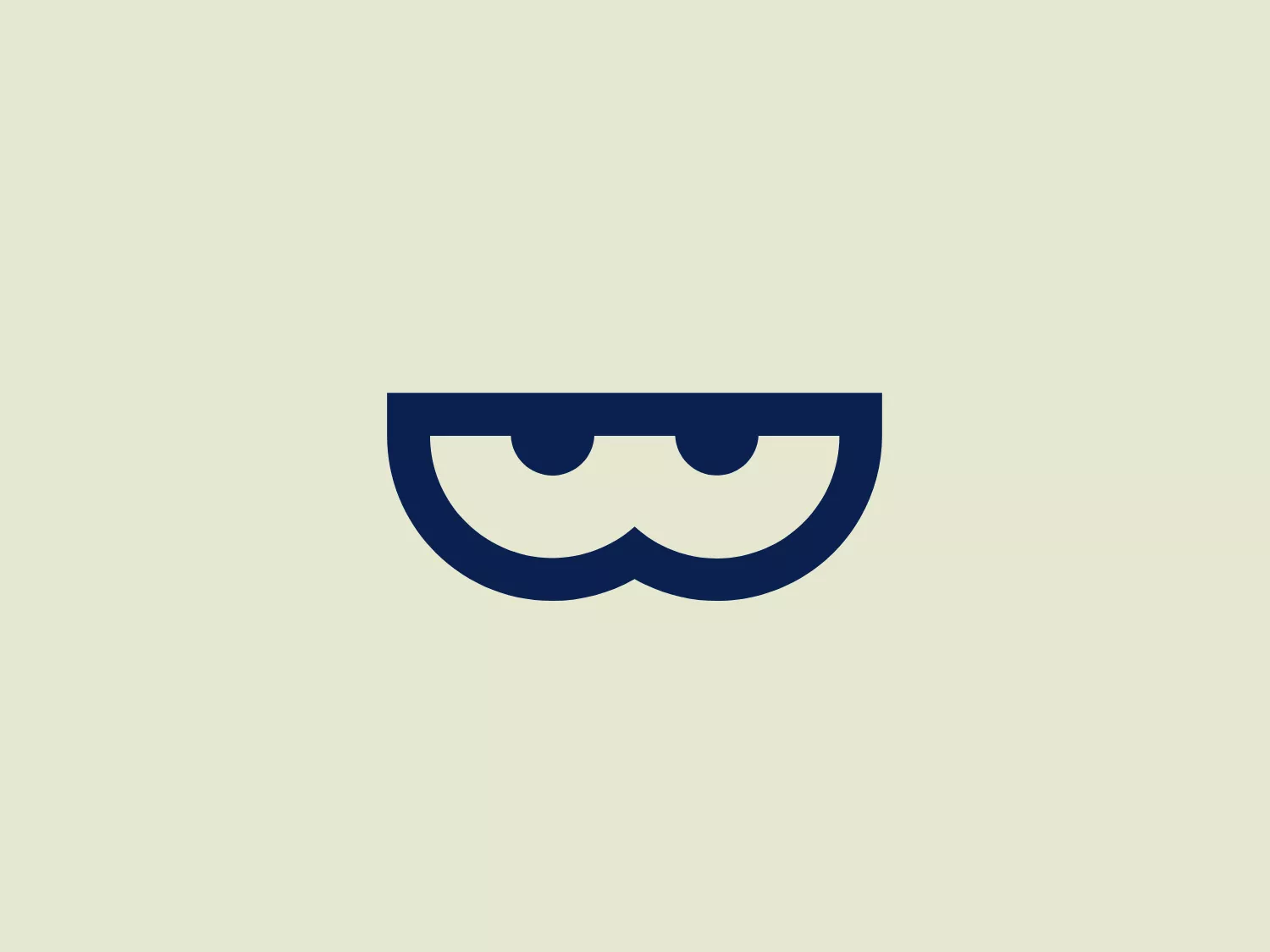 The image depicts a minimalistic abstract logo, primarily in a deep navy blue color. The design consists of a semi-circular shape with another incomplete semi-circle inside it, creating an effect reminiscent of a bowl or a stylized letter 'U'. Two symmetrical semi-oval shapes are placed inside the top half, suggesting eyes or leaves, giving the Wonsta logo a friendly and organic appearance. The clean lines and symmetrical balance convey a sense of modernity and simplicity with a playful touch. Considering the color and style of the Wonsta logo, a light and unobtrusive background would complement it well.
