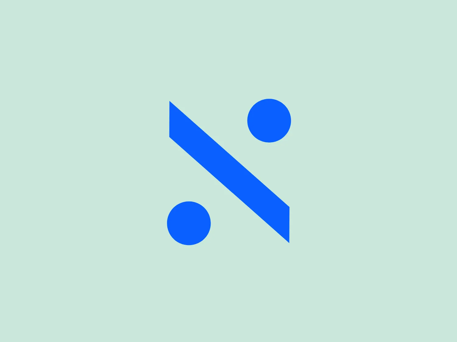 The Declarando logo is a minimalist, geometric design consisting of three solid blue shapes on a white background. It features a bold, diagonal slash or rectangle bisecting the space from the upper left to the lower right corner, accompanied by two perfectly round dots; one placed near the upper right corner and the other located slightly below and to the left of the midpoint of the diagonal. The blue color is bright and saturated, creating a striking contrast with the background, and gives the logo a modern and sleek appearance. The shapes are of equal color intensity and devoid of any gradient or texture, embracing a flat design aesthetic.